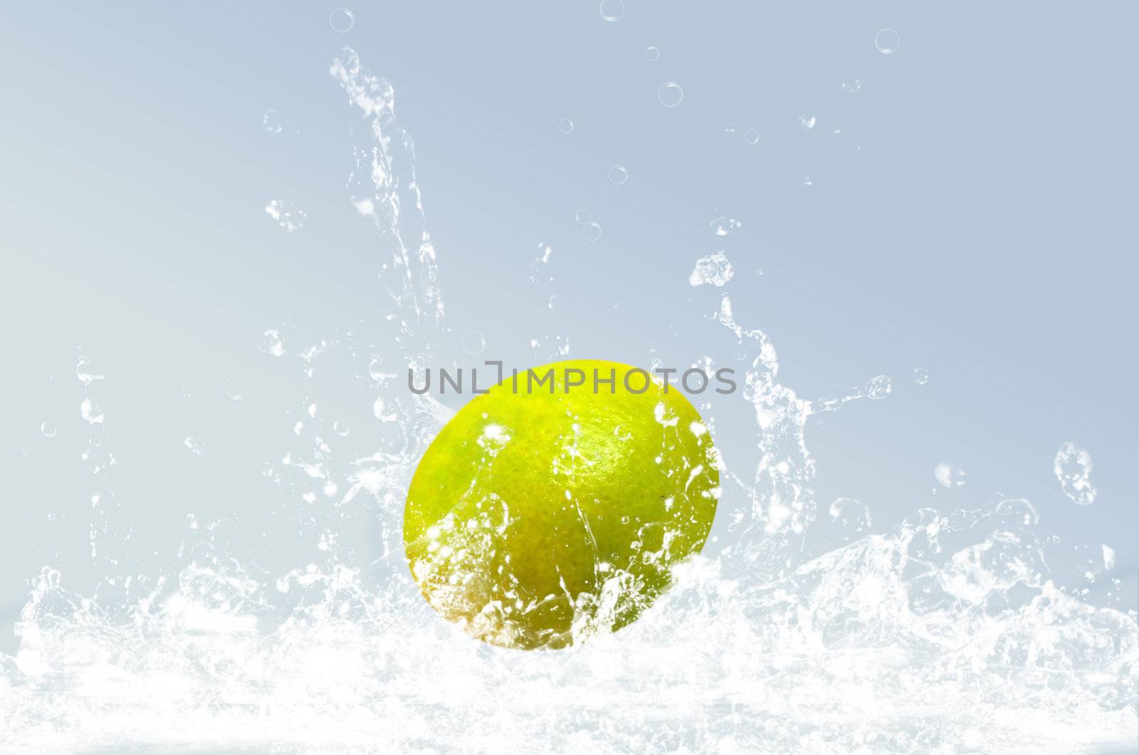lime  splashing water on  grey background