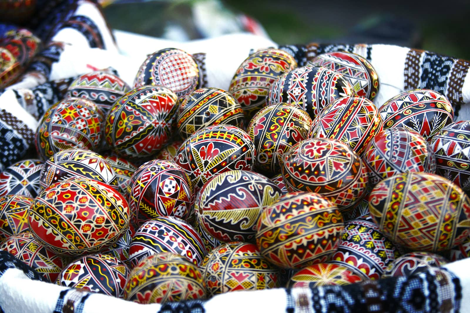 Traditional Romanian Easter eggs, hand-painted with geometrical motifs