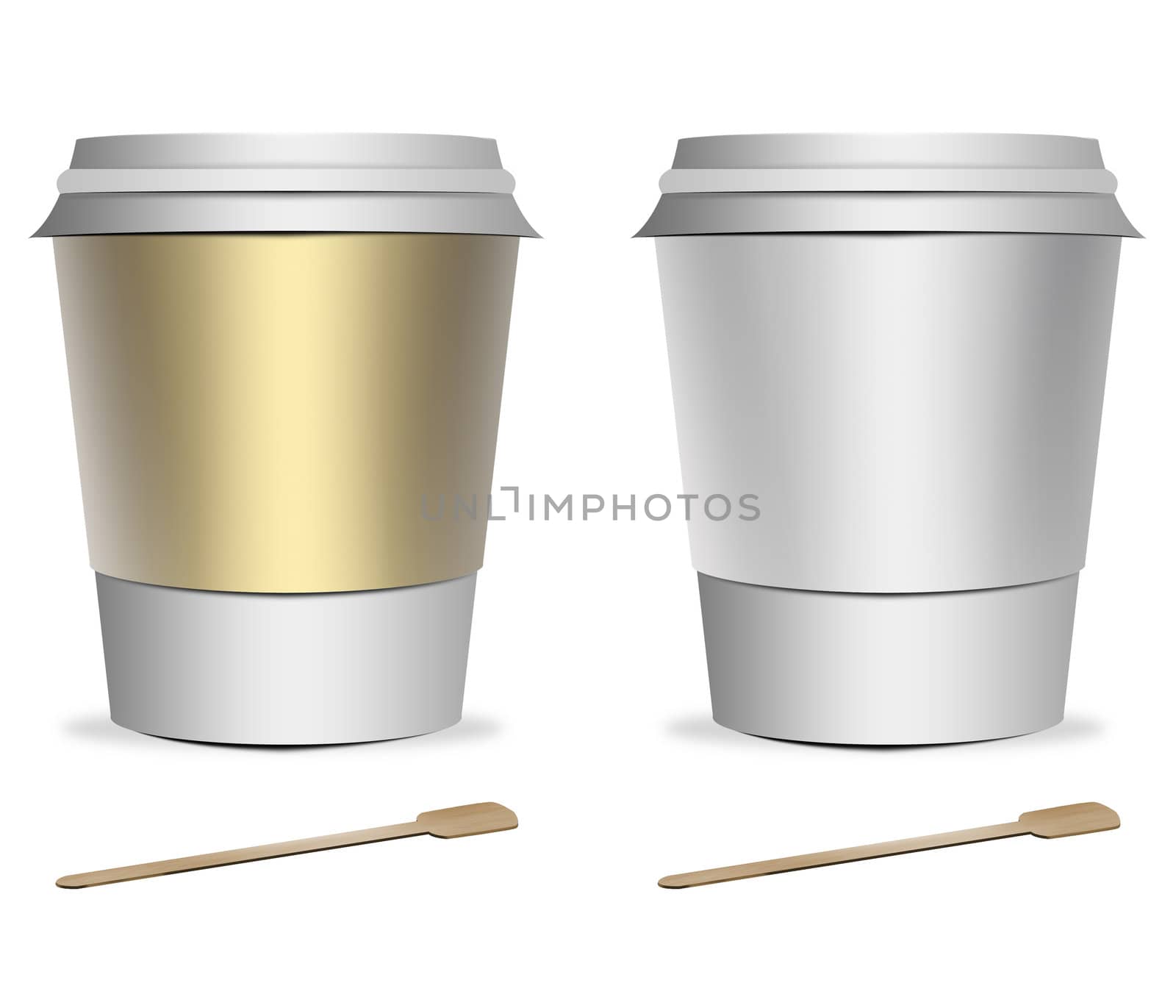 2 plastic coffee cup templates with stirrers over white background