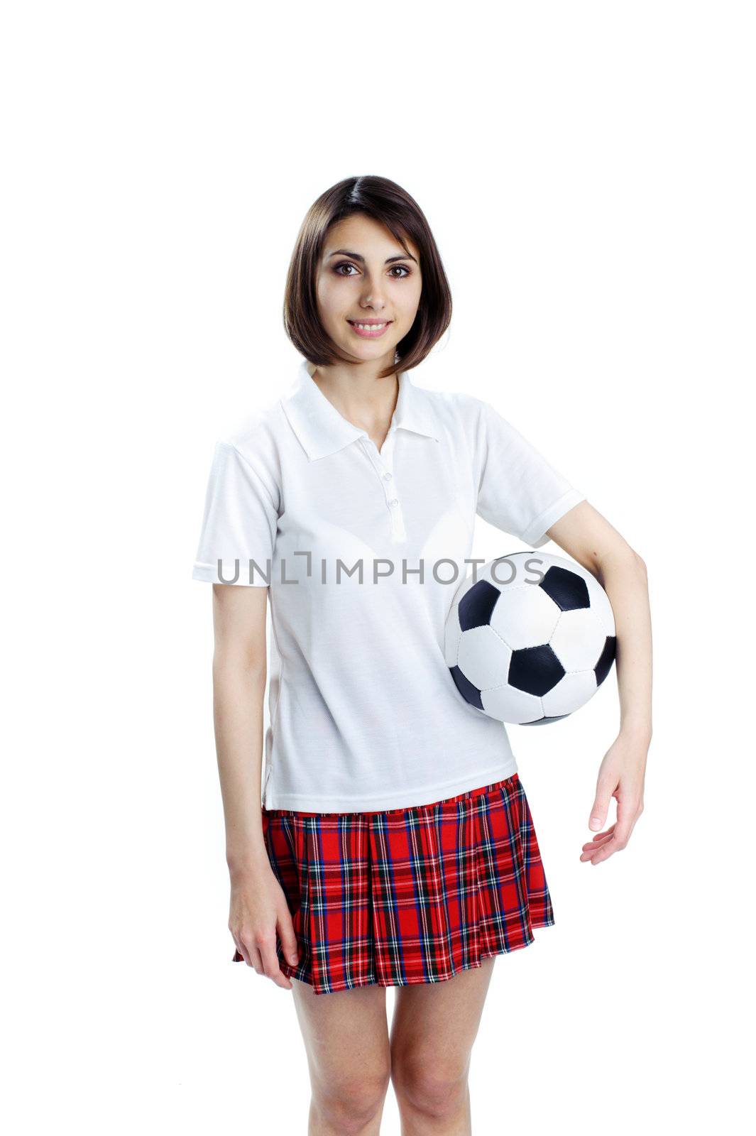 An image of of nice girl with soccer ball