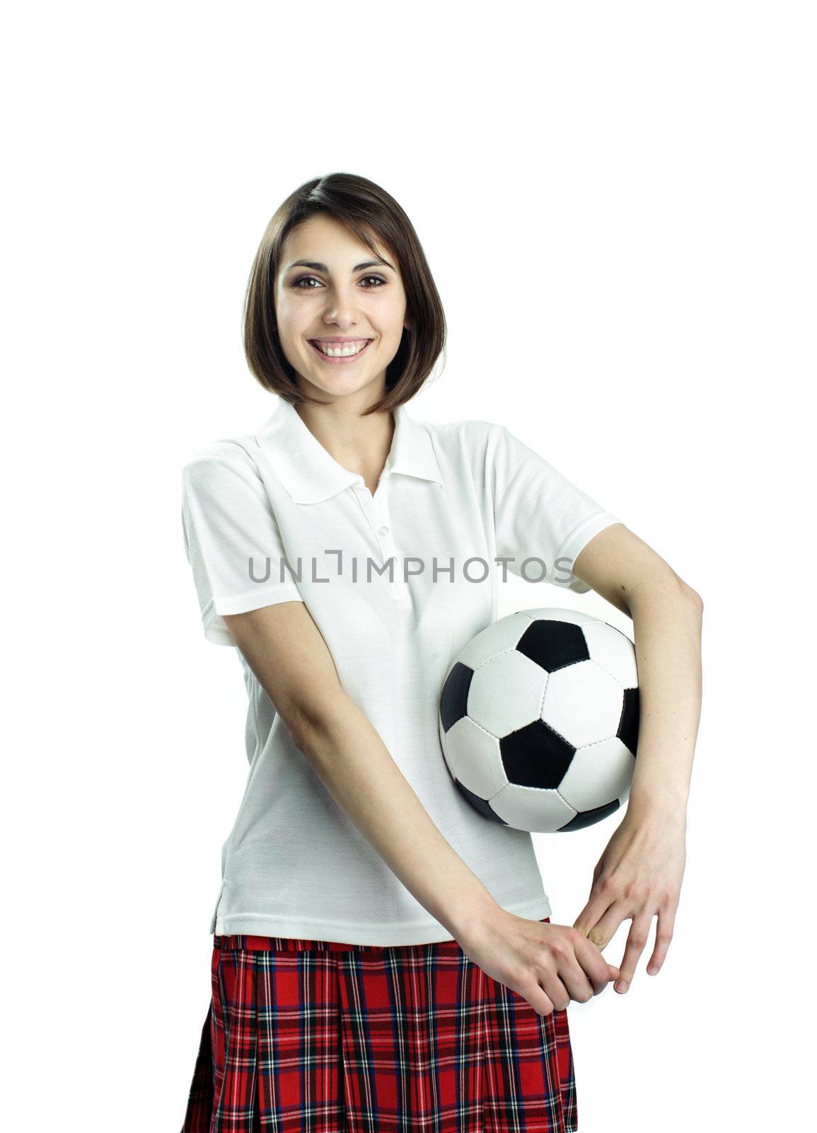 An image of of nice girl with soccer ball