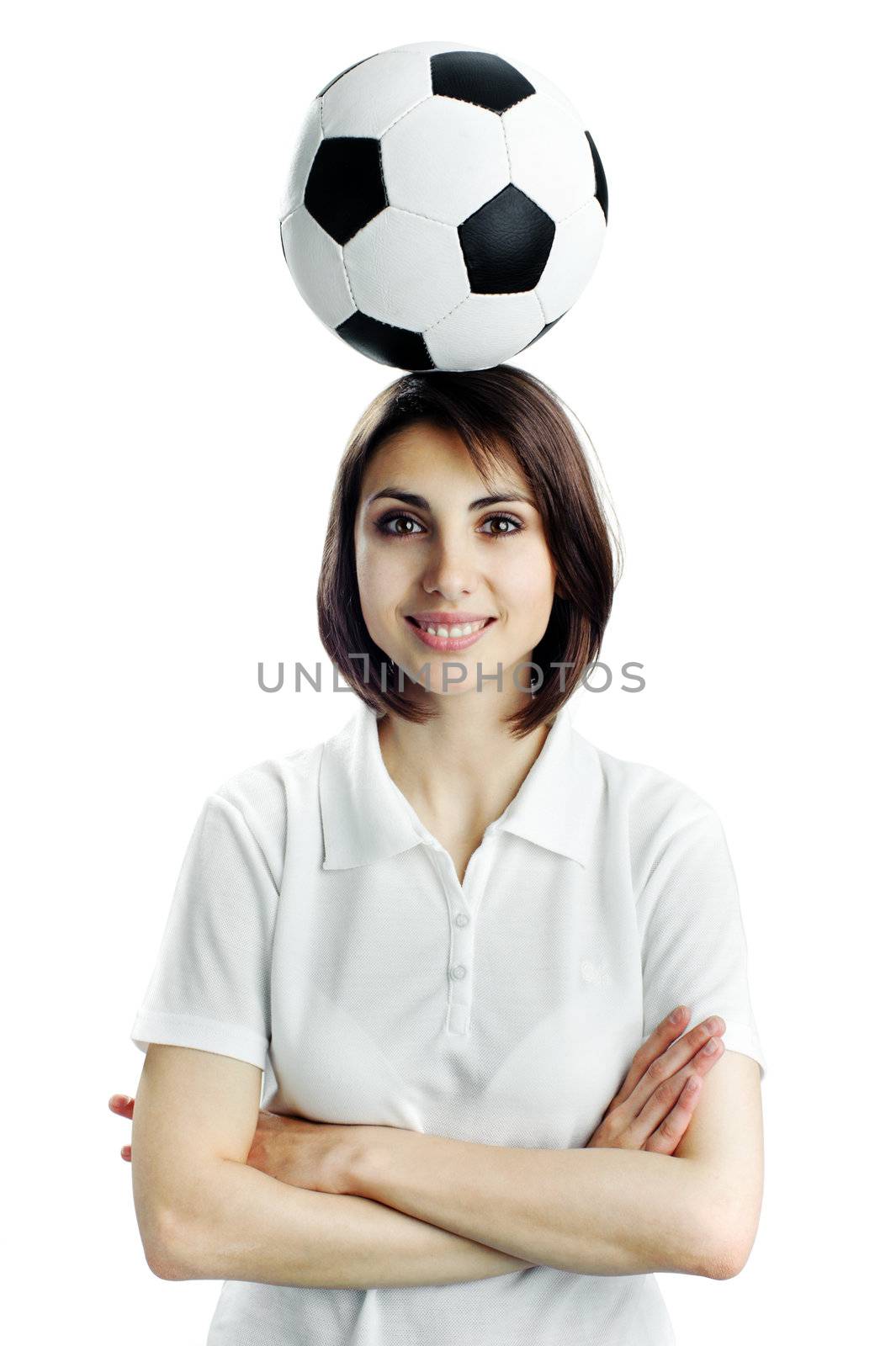 An image of of nice woman with soccer ball