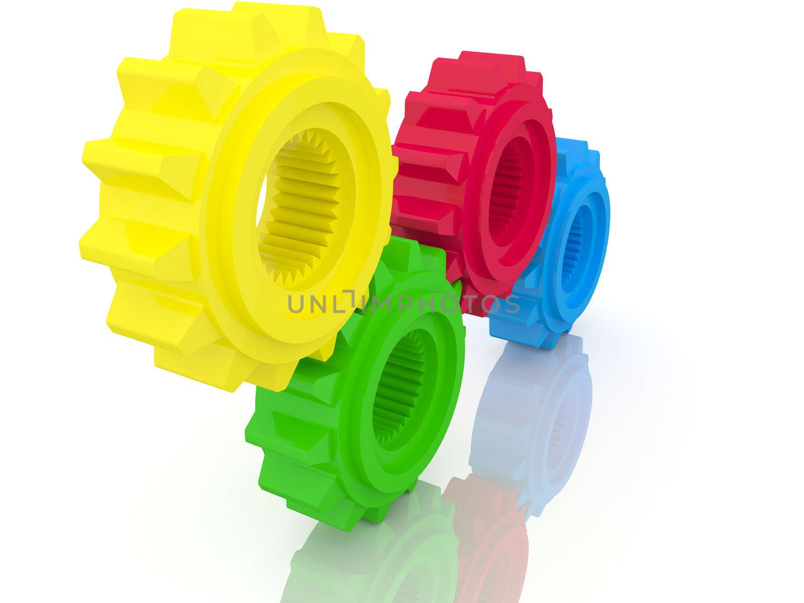 colors gear on white background with reflections