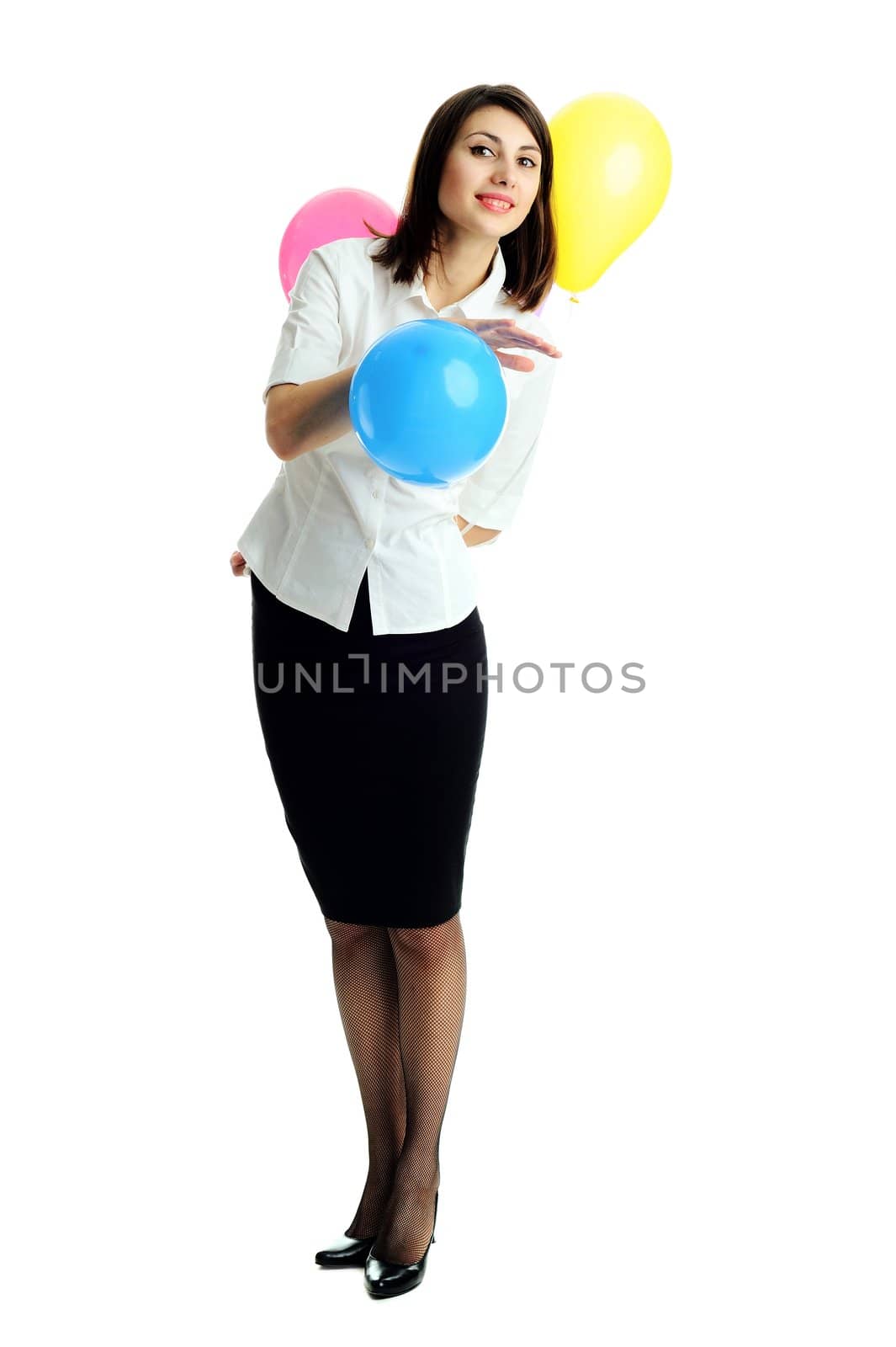 An image of a young beautiful woman with balloons