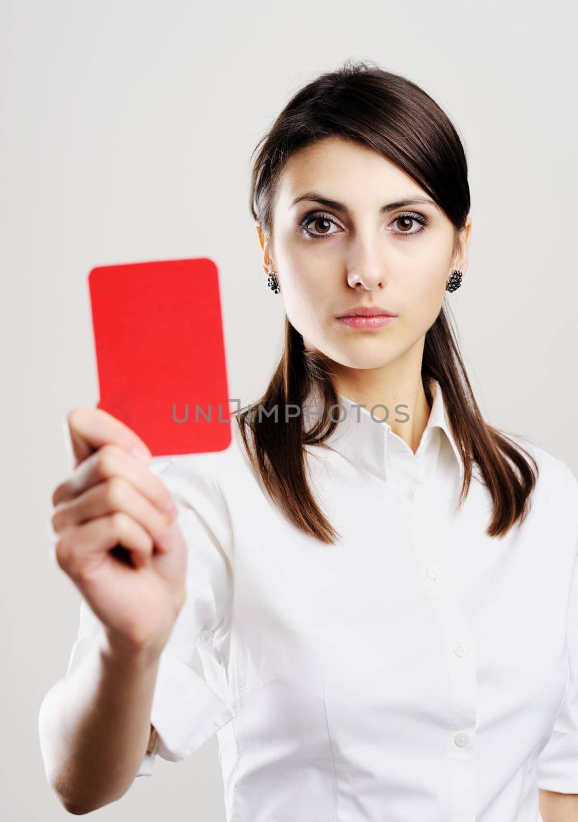 An image of young beautiful woman holding red card