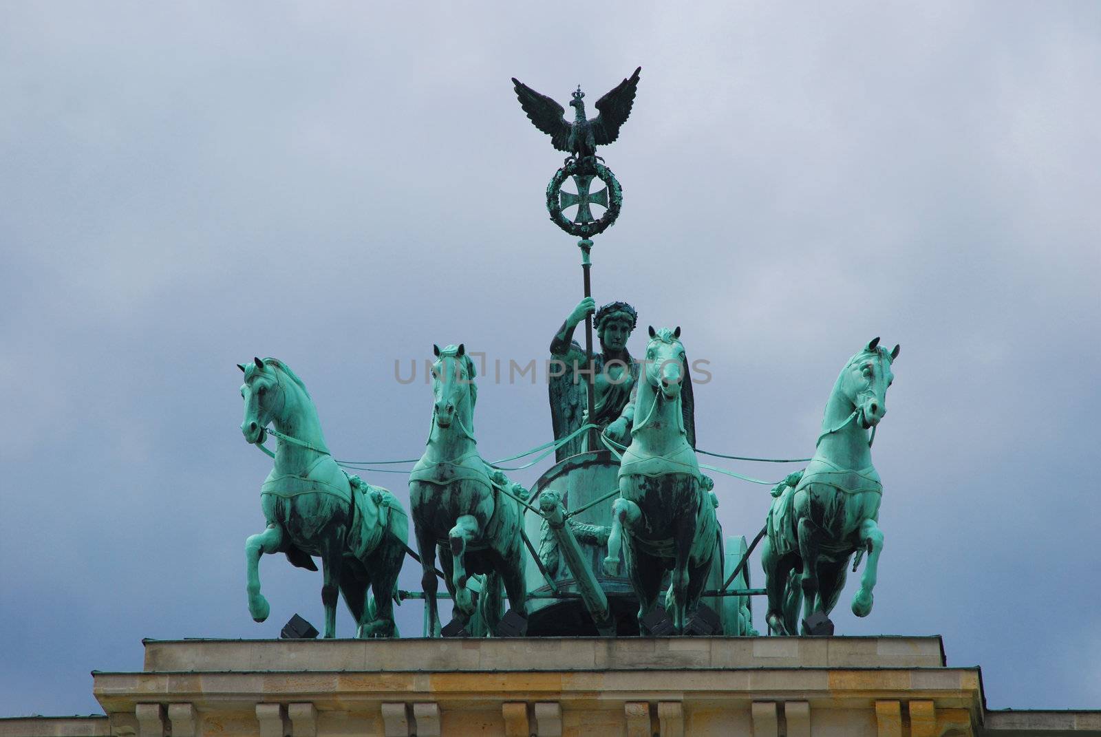 Quadriga sculpture on top of the famous  Brandenburger Tor, Berlin, Germany