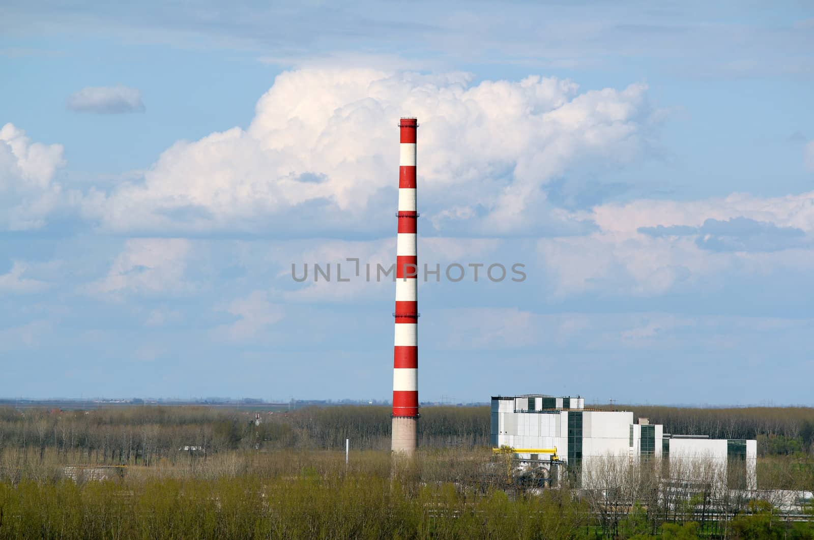 heating plant with high chimney landscape