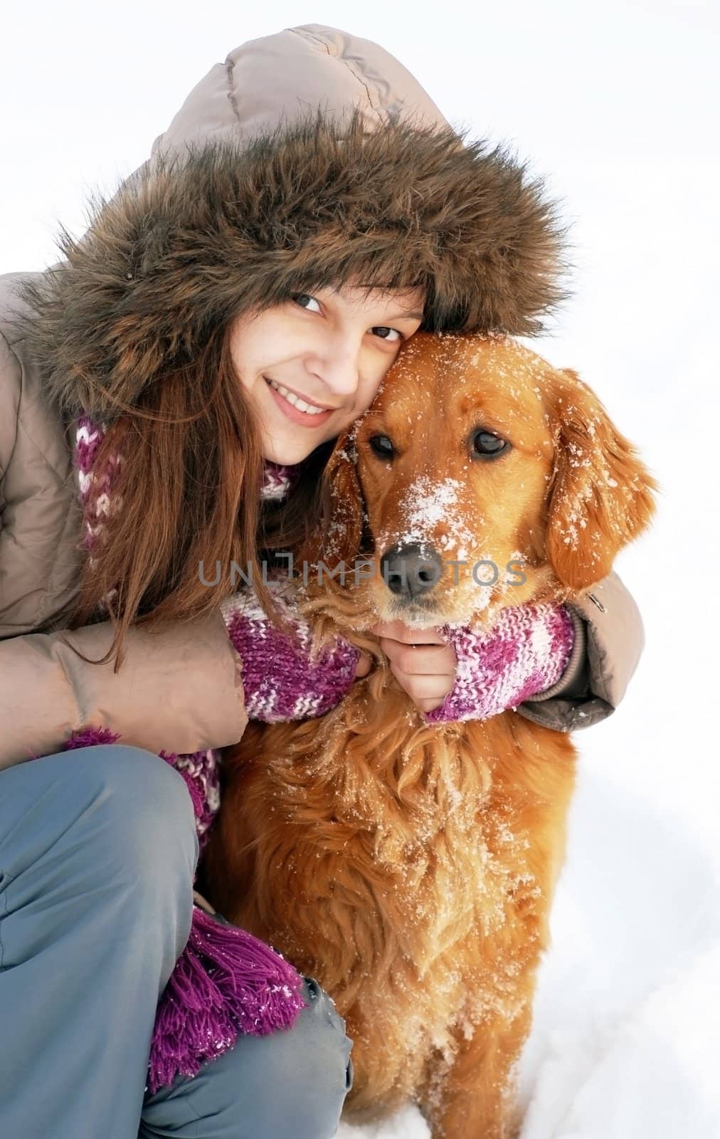 Smiling girl and her dog by simply