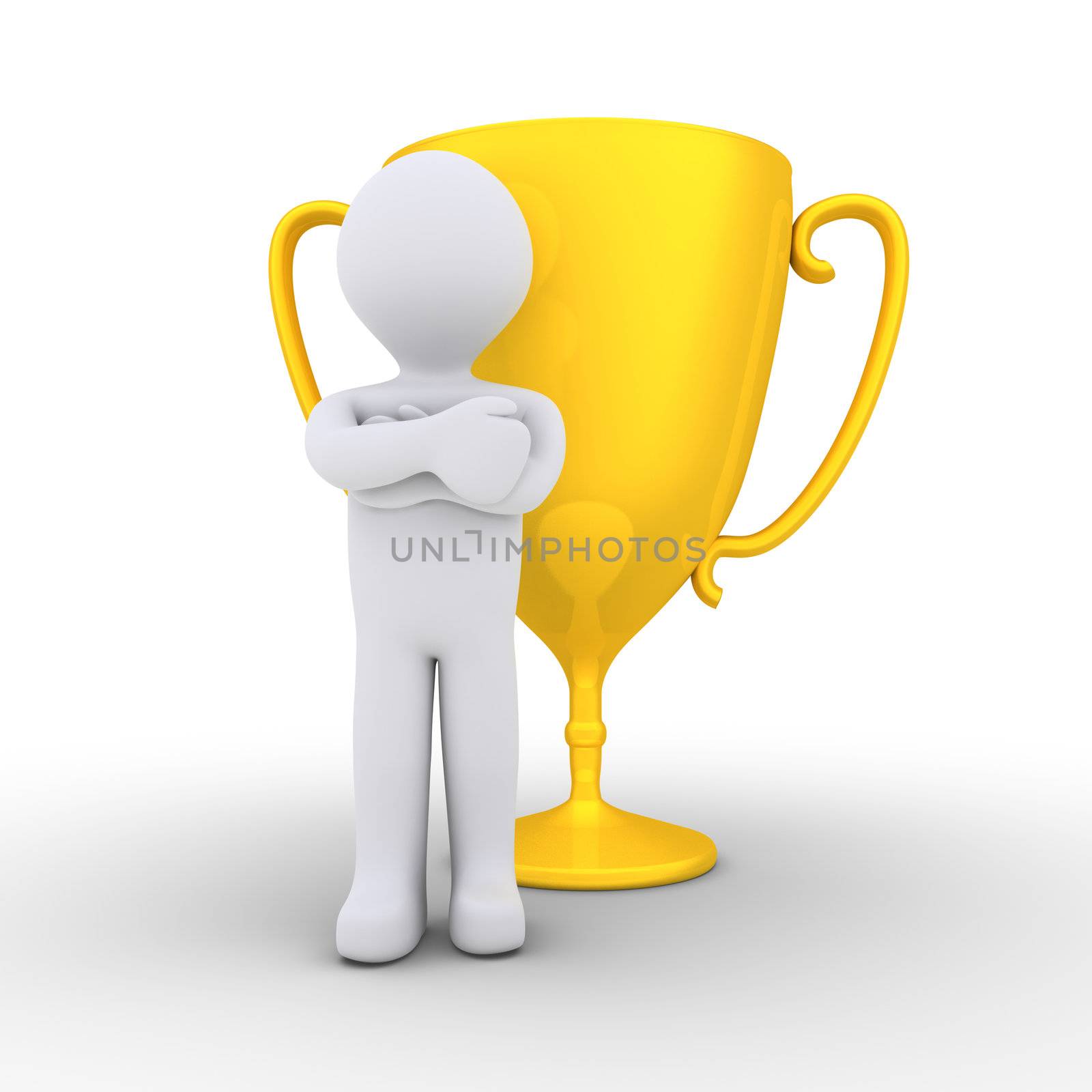 3d person is in front of a golden cup