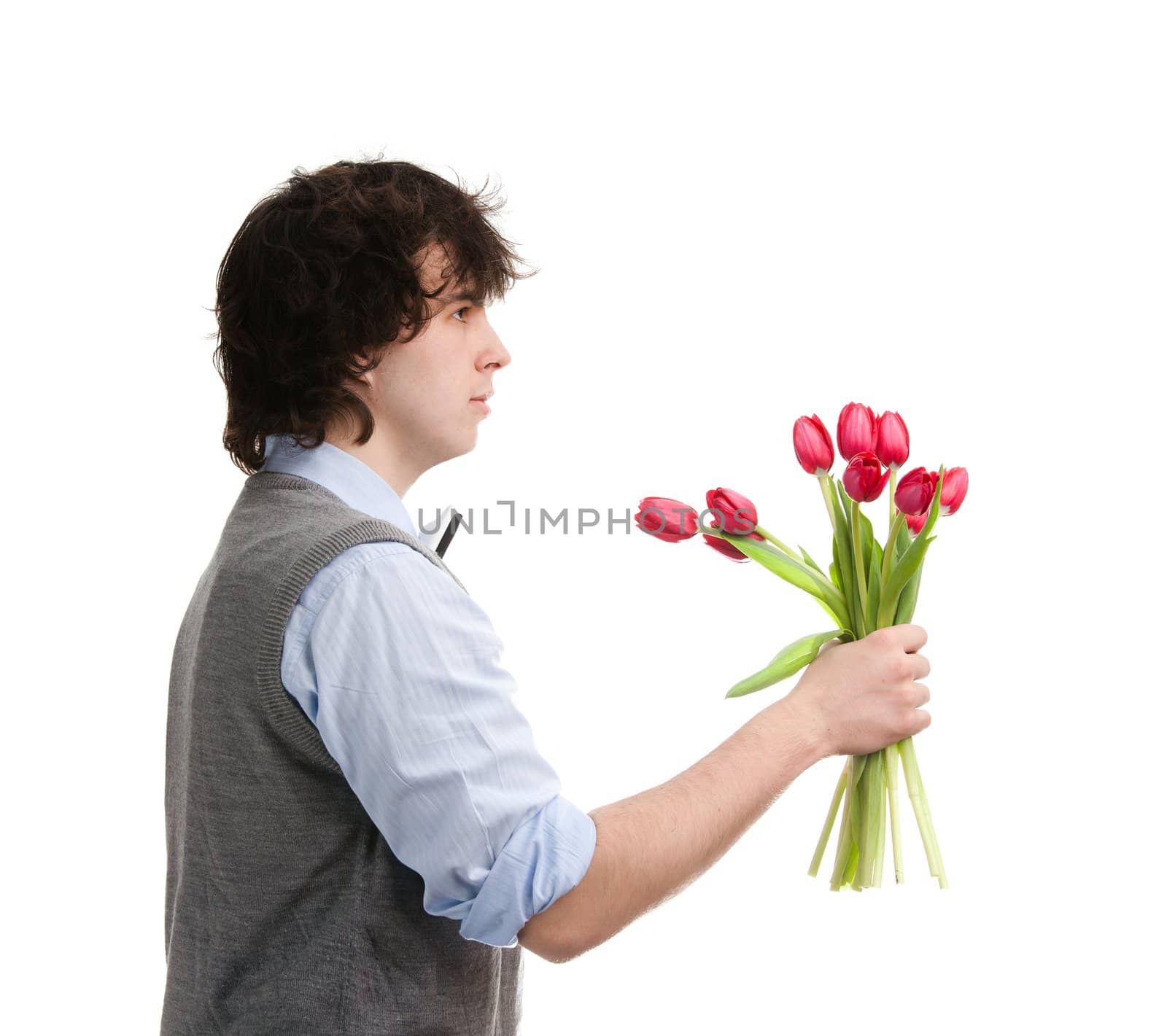 An image of a young boy with a bouquet