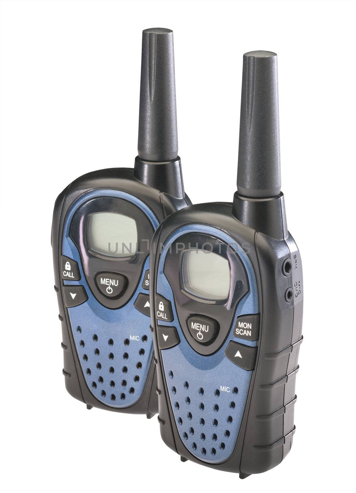 Two walkie talkies isolated on a white background with clipping path