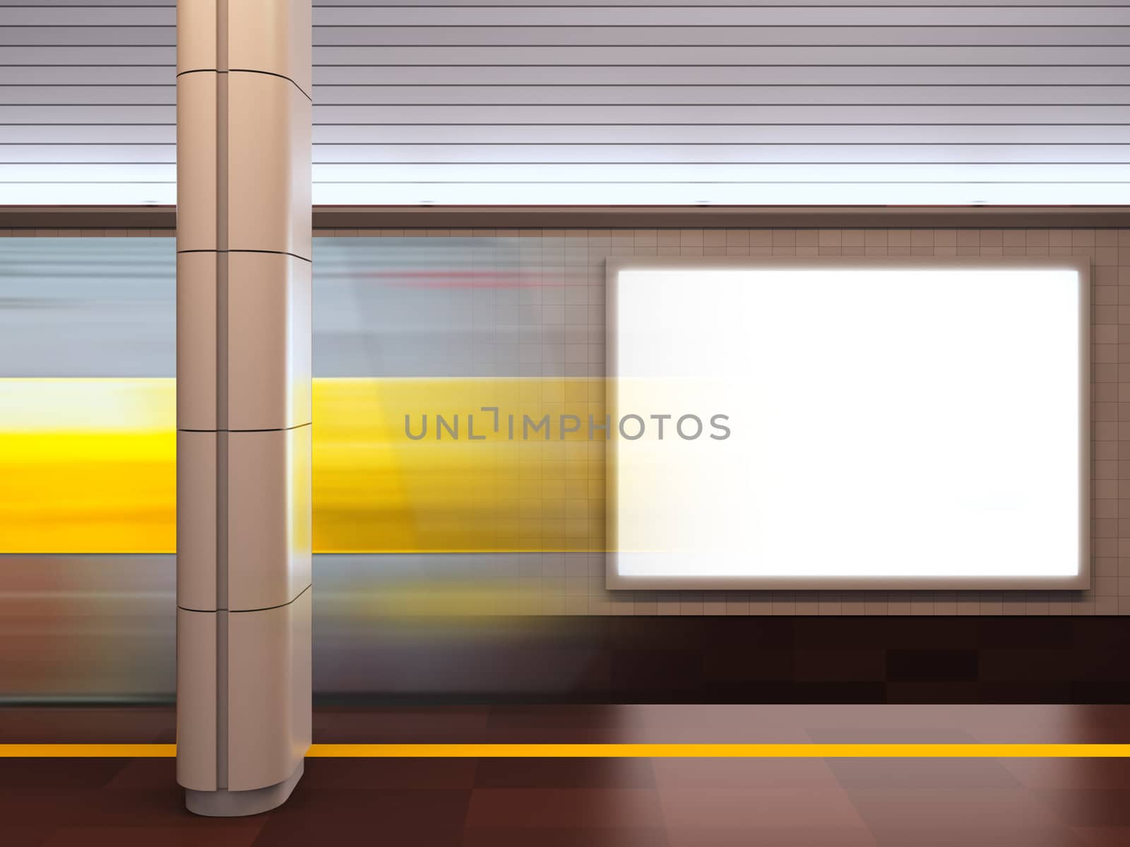 A 3d illustration of blank template billboard at subway station.