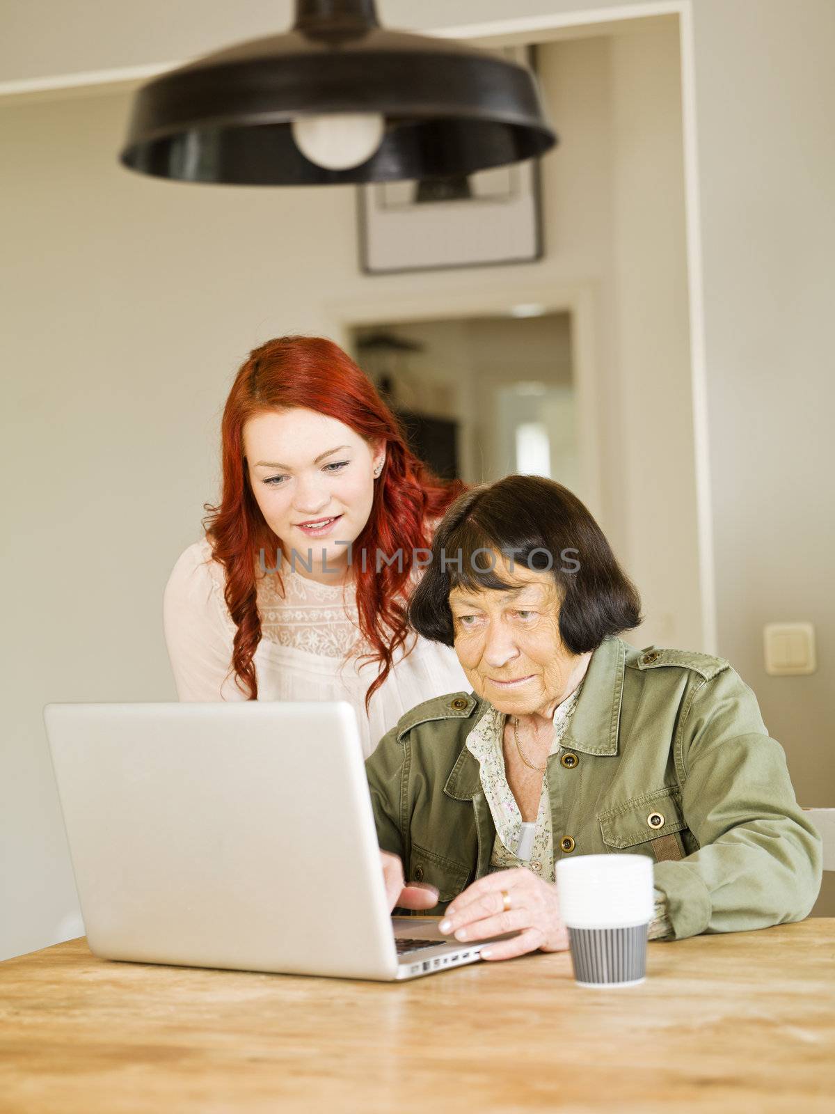 Young woman with her Grandmother by the computer