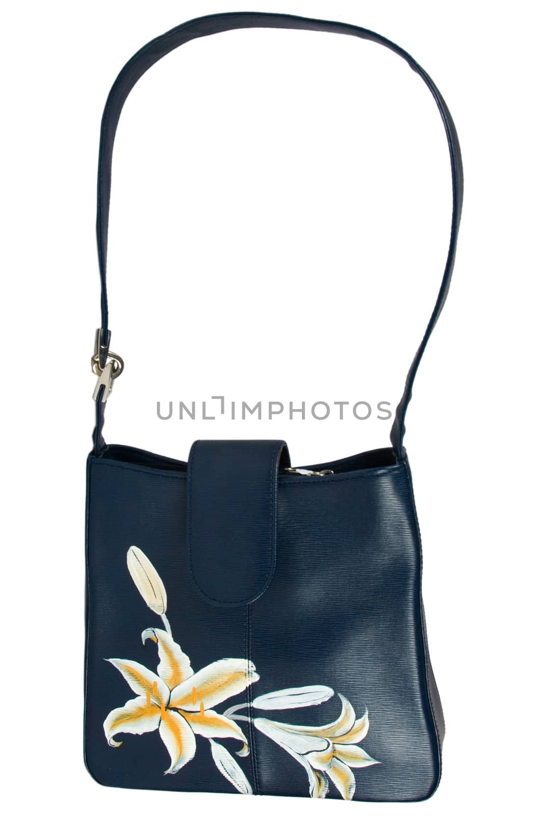 A floral pattern womens hand bag, isolated on a white background