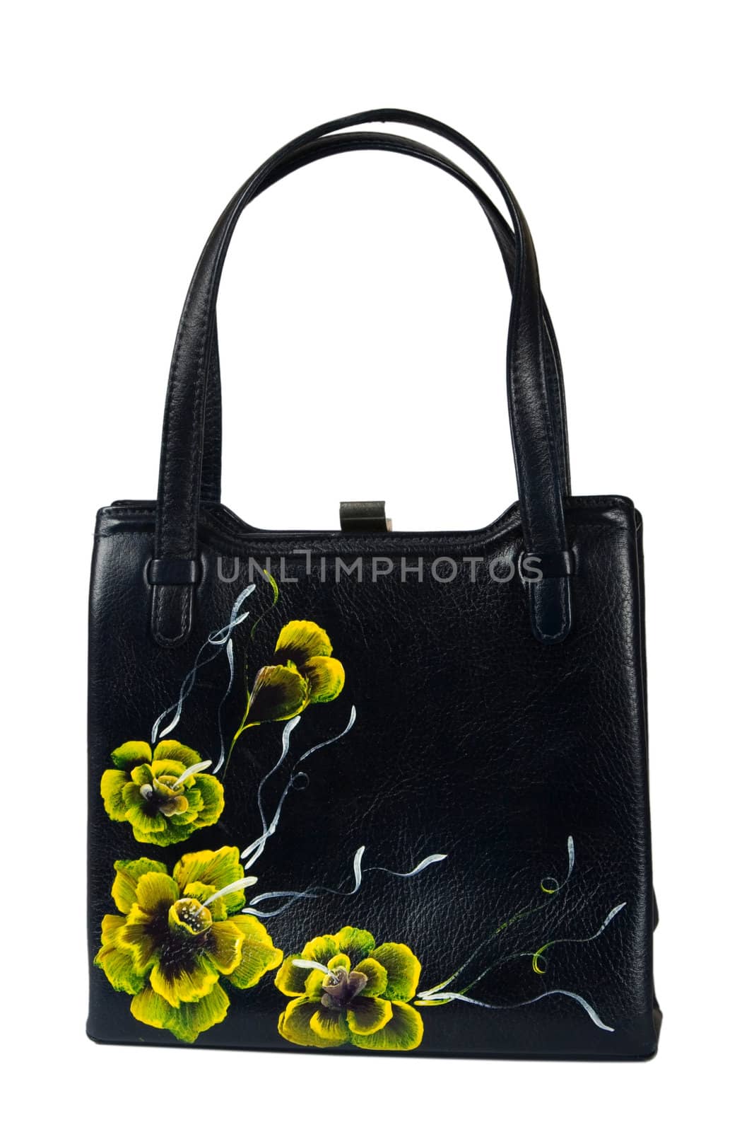 A floral pattern womens hand bag, isolated on a white background