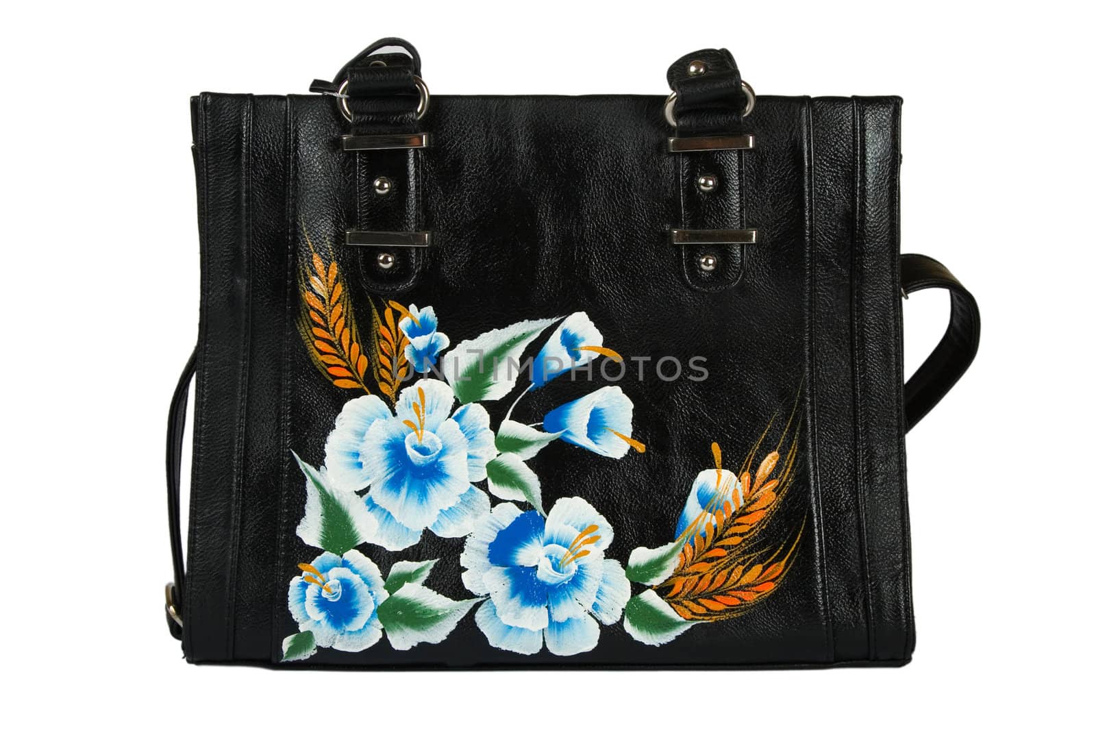 A floral pattern womens hand bag, isolated on a white background