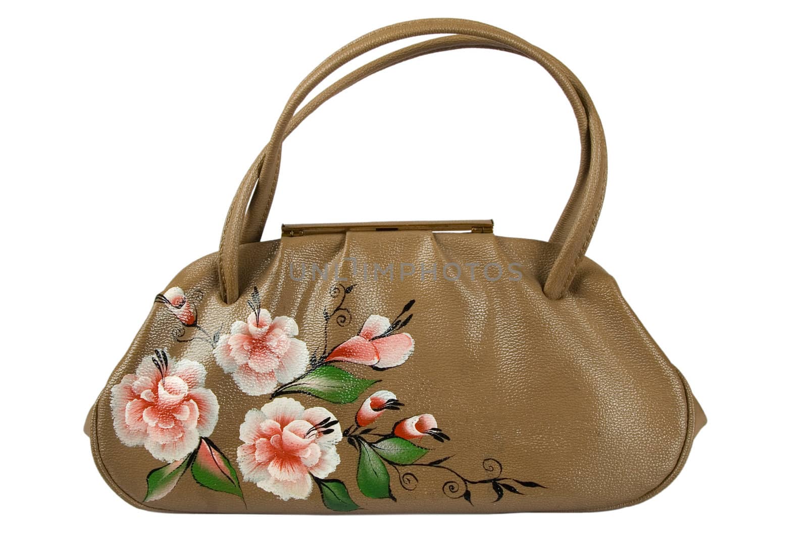 A floral pattern womens hand bag, isolated on a white background