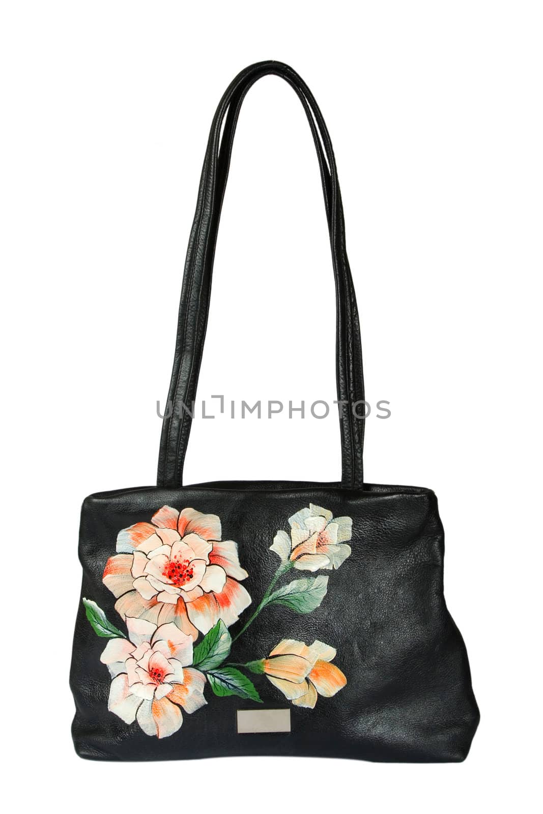 A floral pattern womens hand bag, isolated on a white background