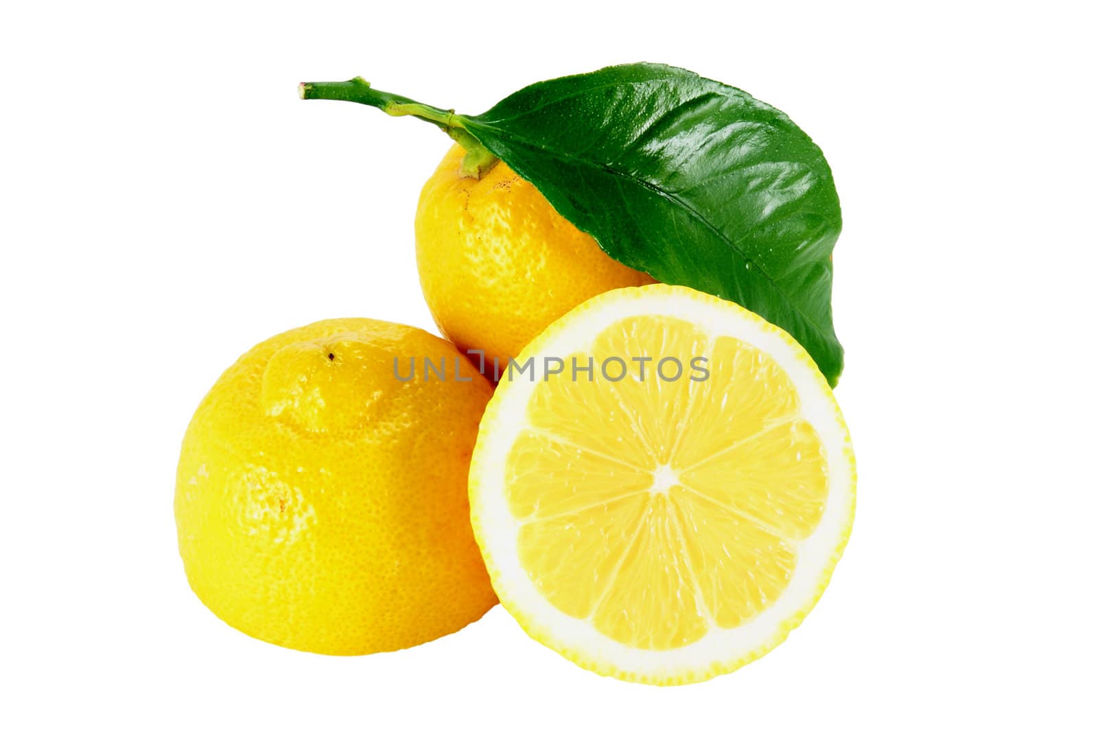 cut lemons on white background with work path