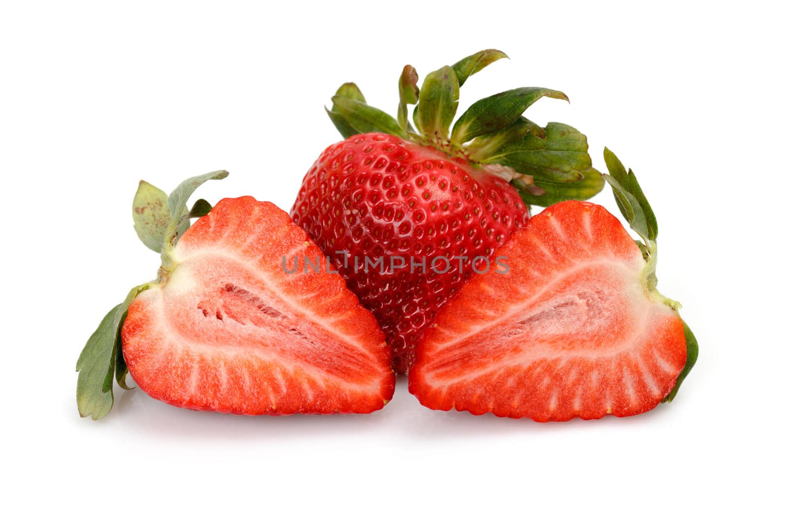 Fresh Strawberries closeup over white background