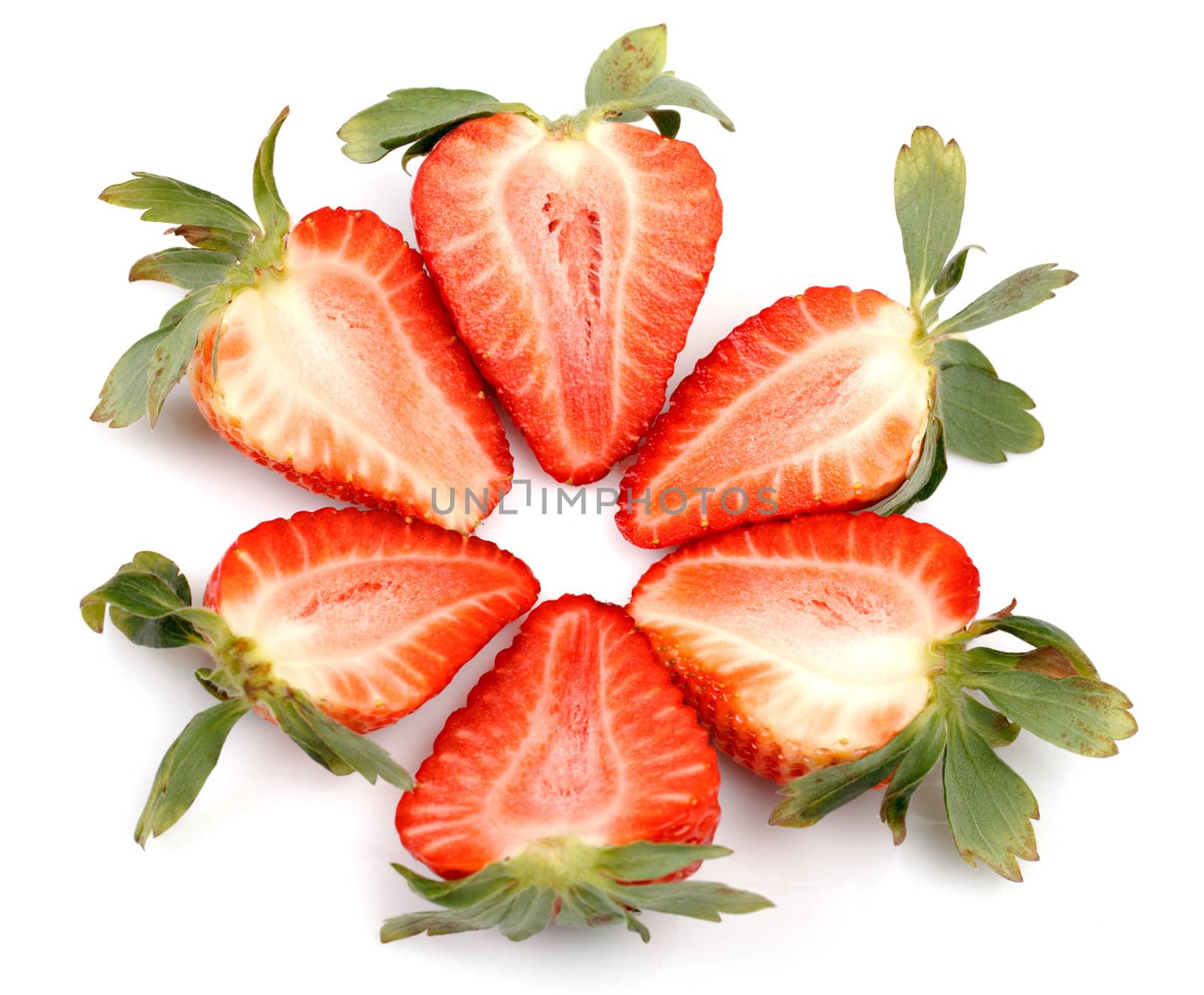 Fresh Strawberries closeup over white background