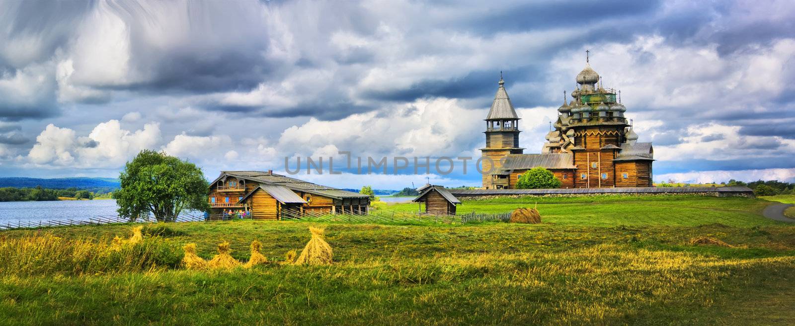 The wooden buildings of the ancient Russian architecture on Kizhi Island
