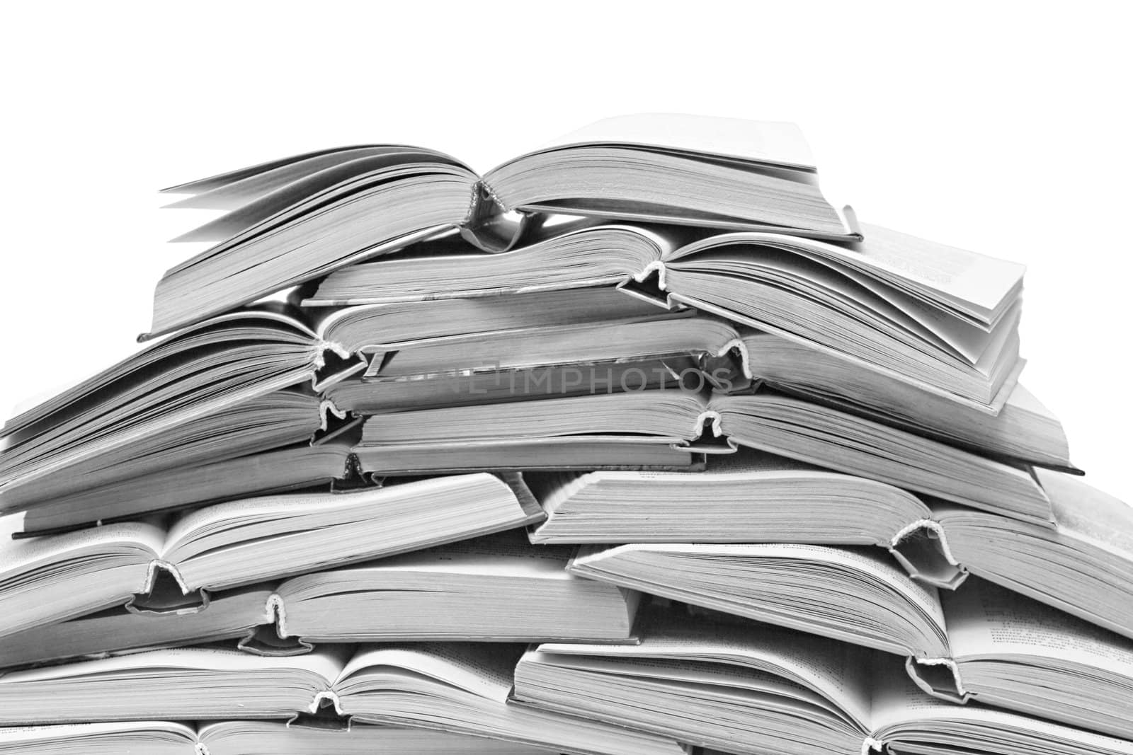 a lot of open books isolated on white background