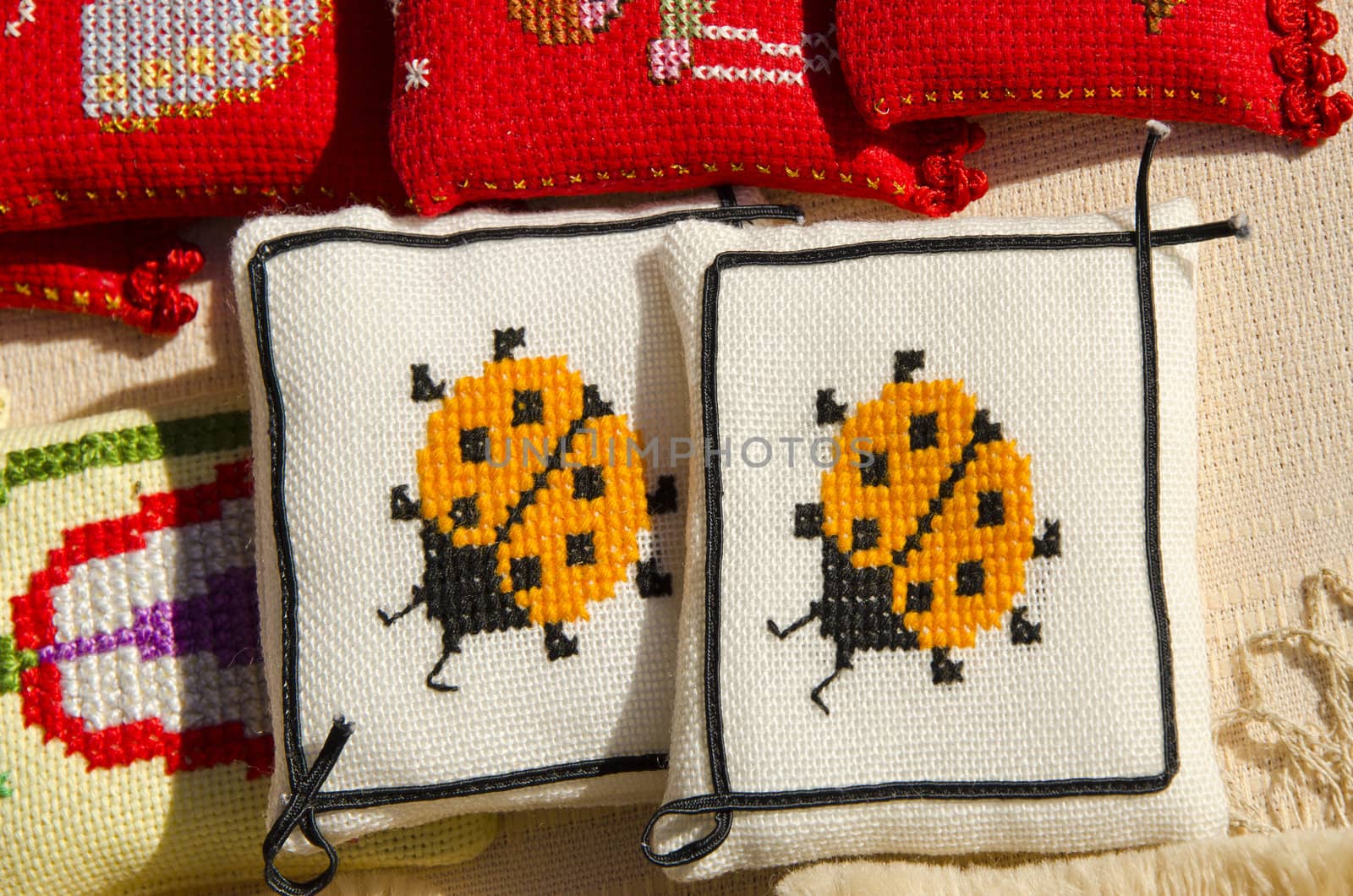 Handmade sewing pillows ladybird sold fair market by sauletas