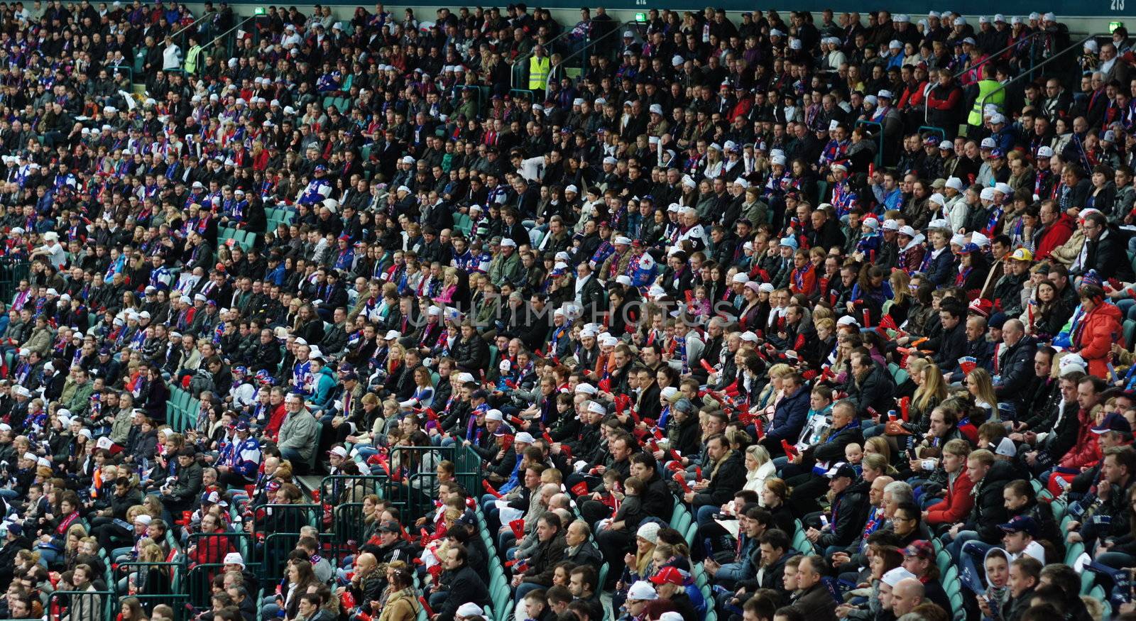 Hockey fans in the stadium's podium