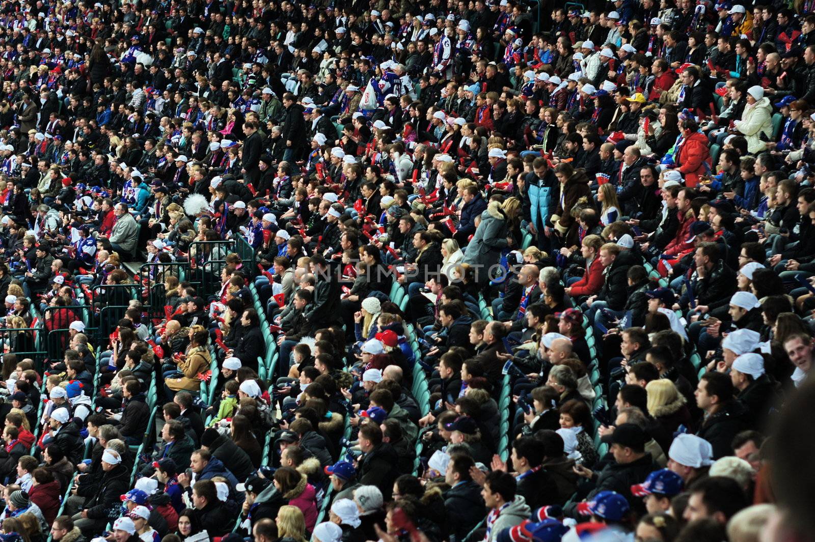 Hockey fans in the stadium's podium