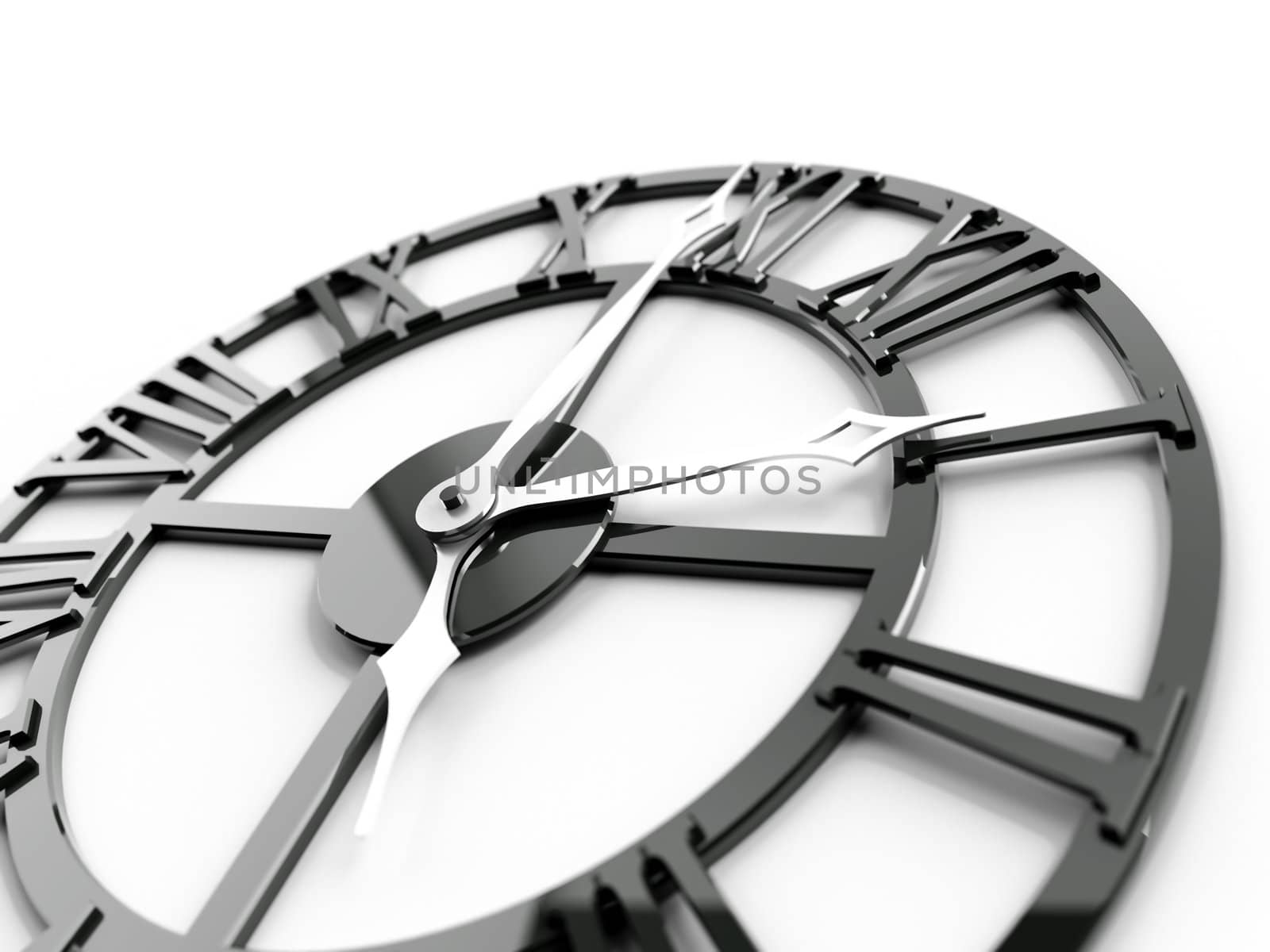old dark metallic clock on a white background