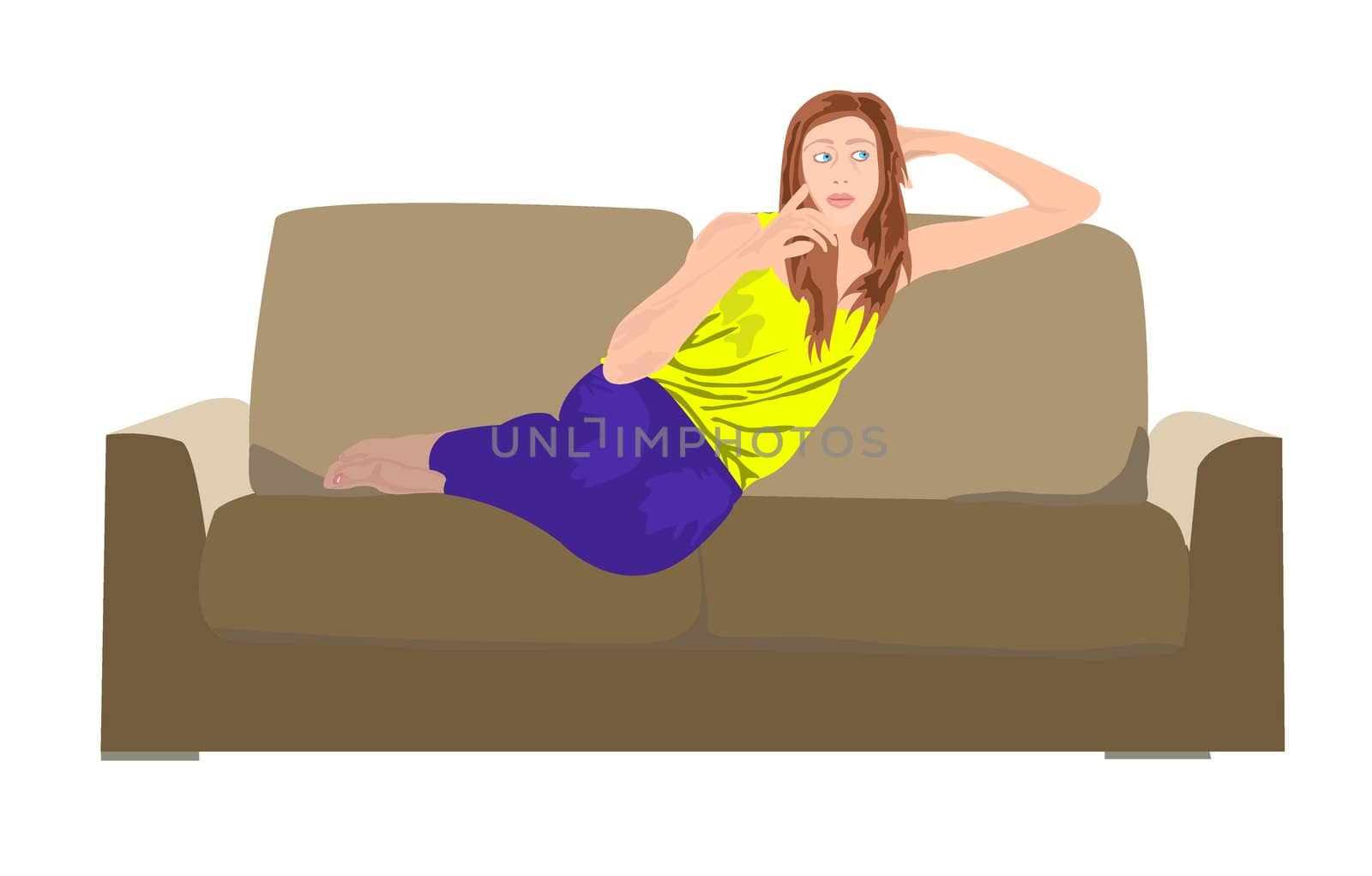 Woman taking rest on sofa thinking about something