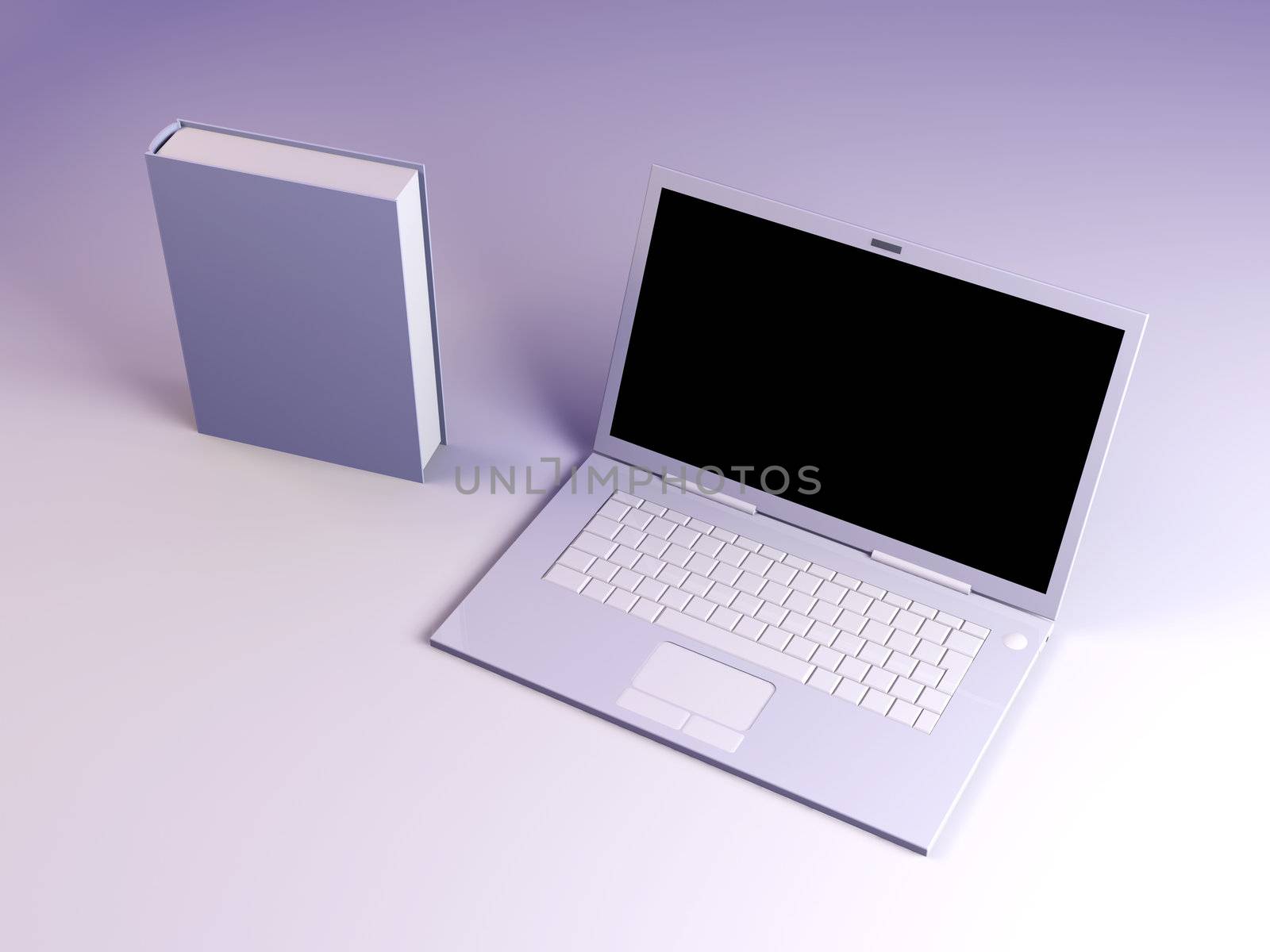 A Laptop with books. 3D rendered illustration.  