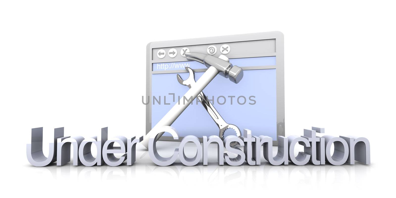 3D Illustration. Website is under construction. Isolated on white.