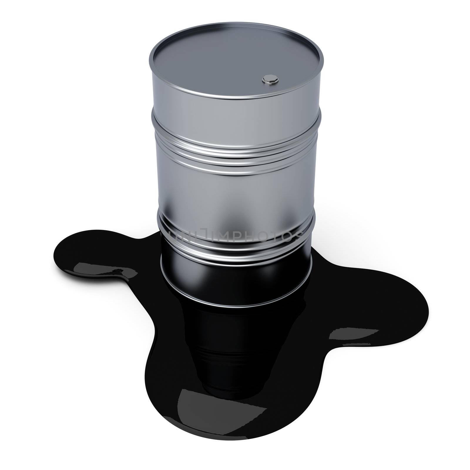 A leaking oil barrel. 3D rendered Illustration.