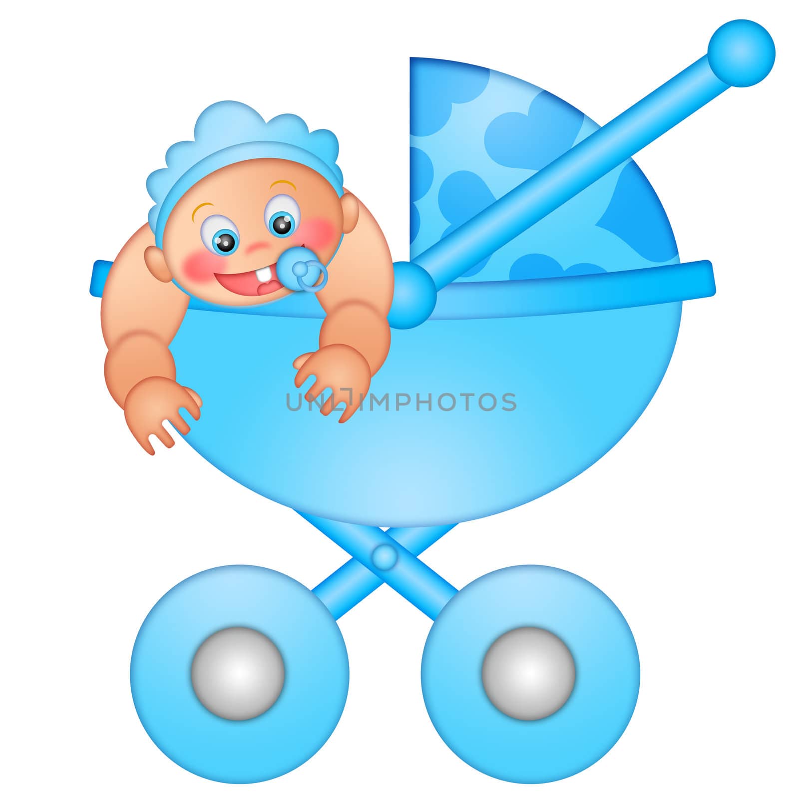 Baby Boy in Stroller Isolated on White Background Illustration
