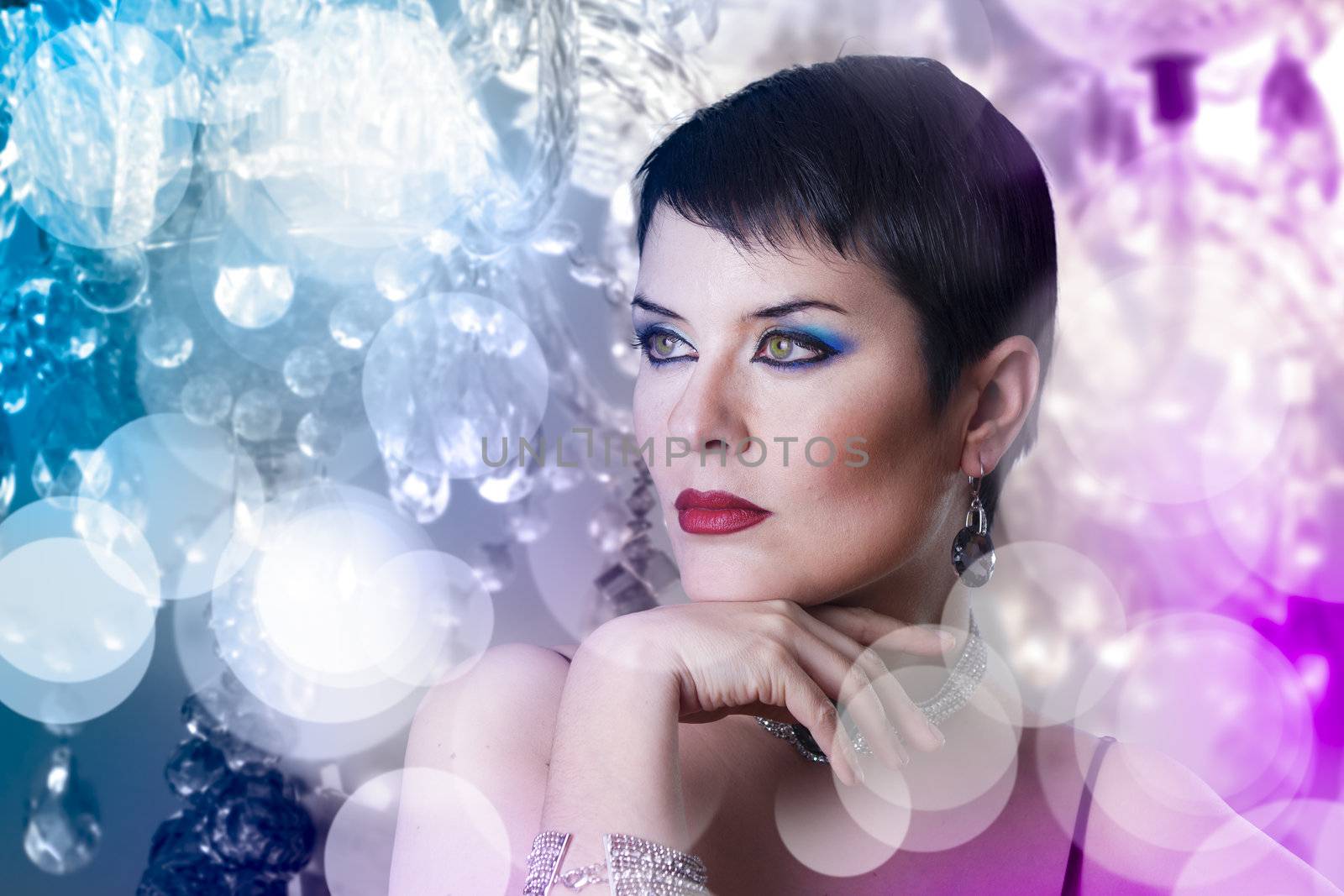 glamorous stylish short haired woman with disco lights by FernandoCortes