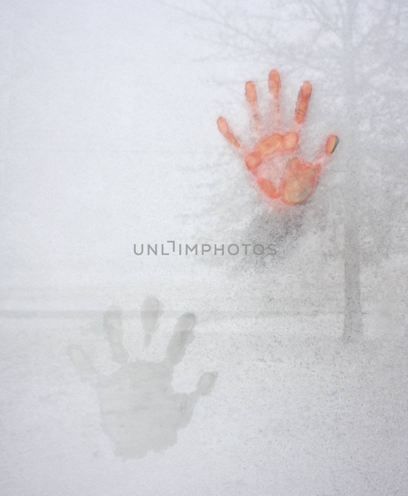 Icy Cold Hand Impression on Window Glass by libyphoto