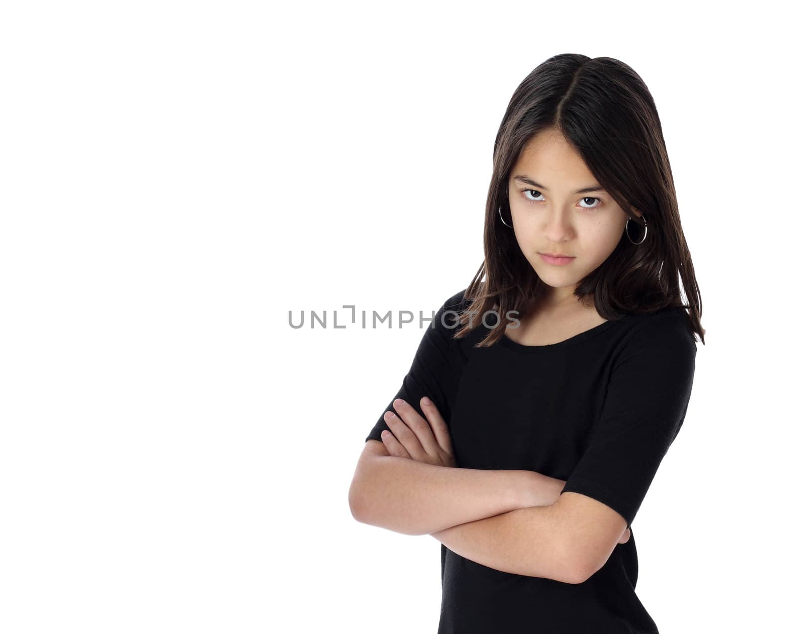 An angry young girl demands attention and recognition with attitude