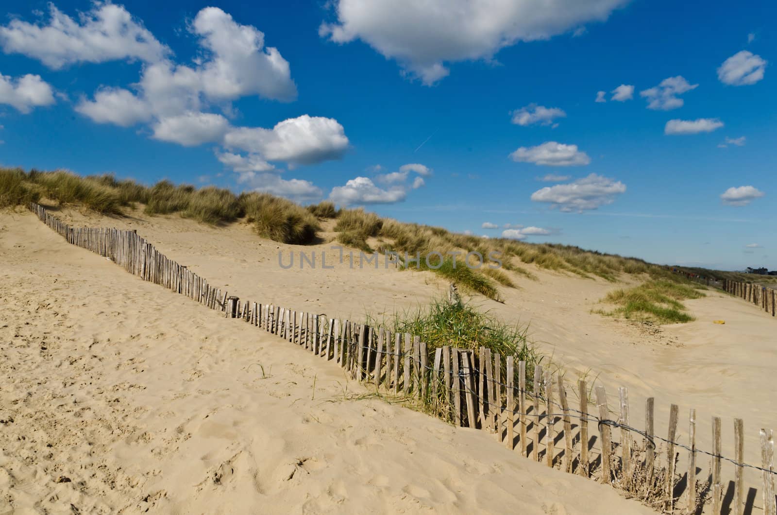 Sand dunes and a lovely blue sky at Greatstone in Kent