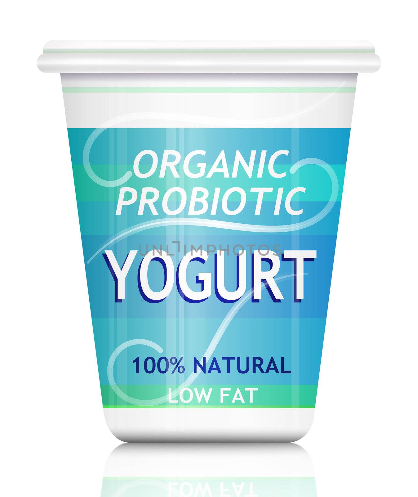 Illustration depicting a single organic probiotic yogurt container arranged over white.