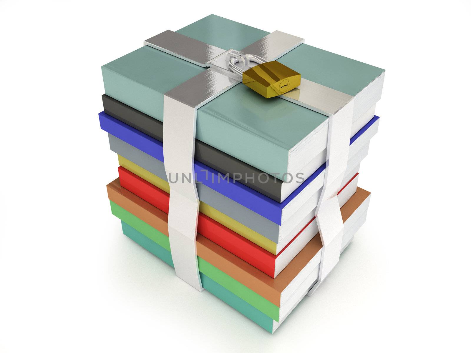 Stack of books locked with a white background