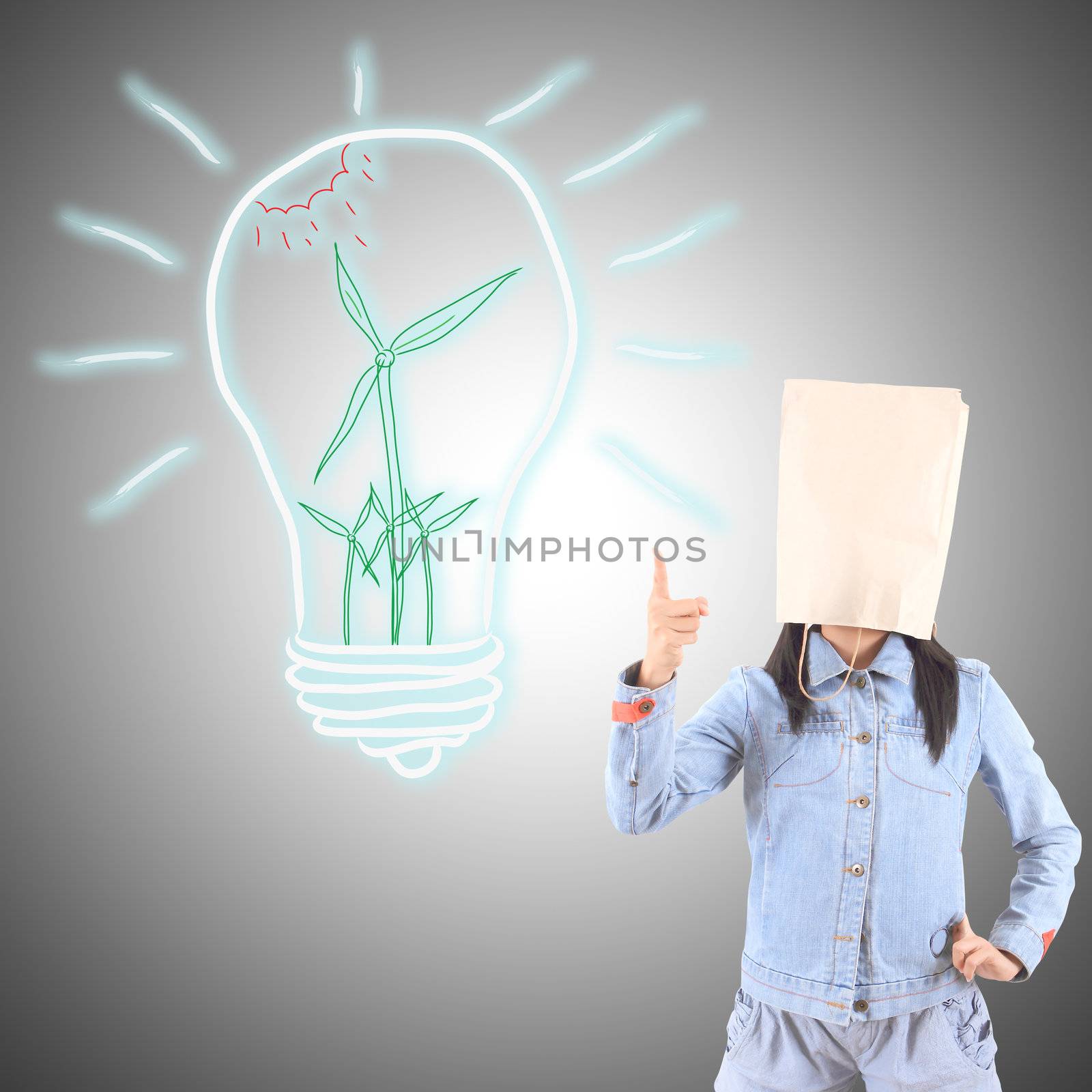 Businesswoman drawing and idea lamp