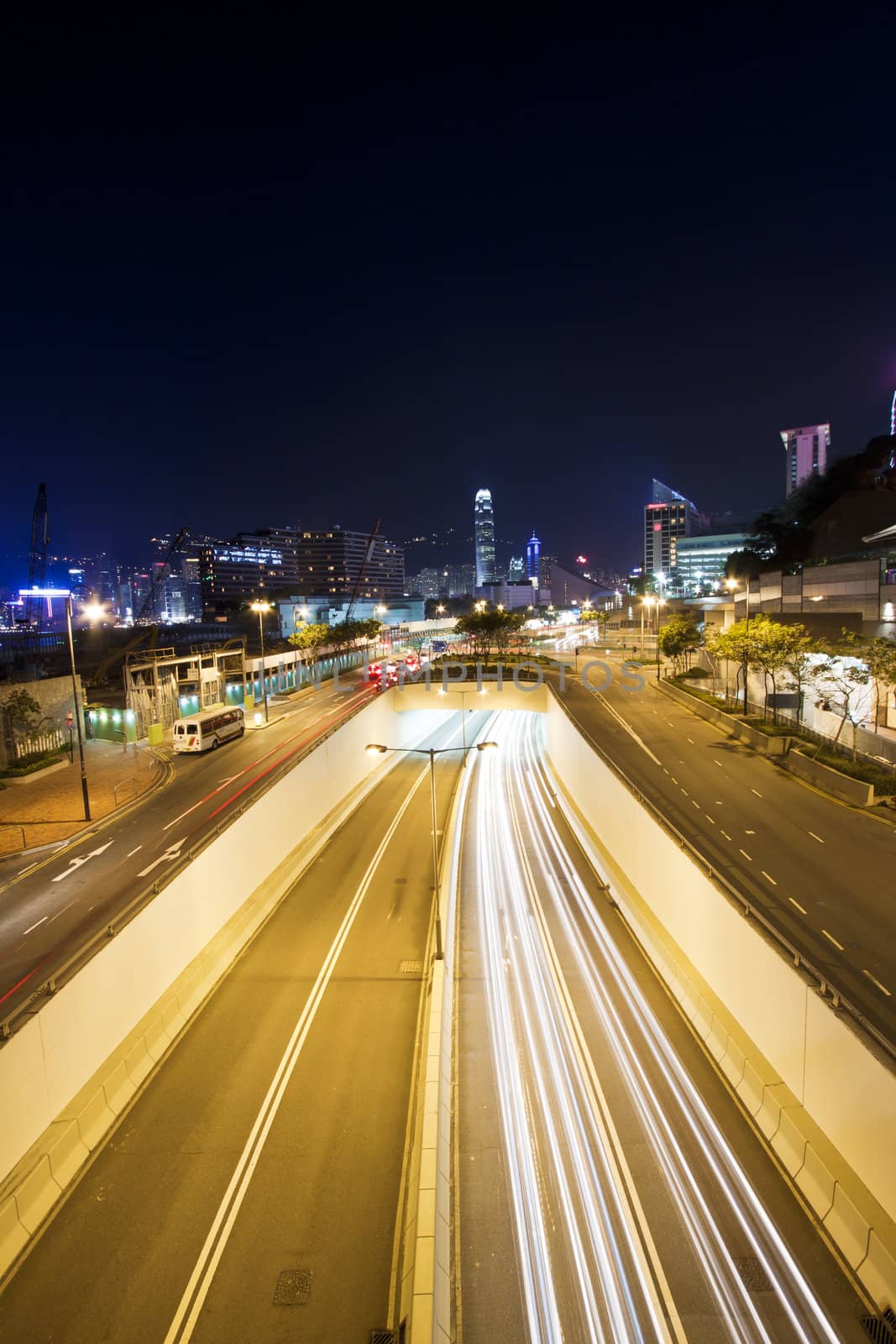 Traffic in downtown of Hong Kong at night by kawing921