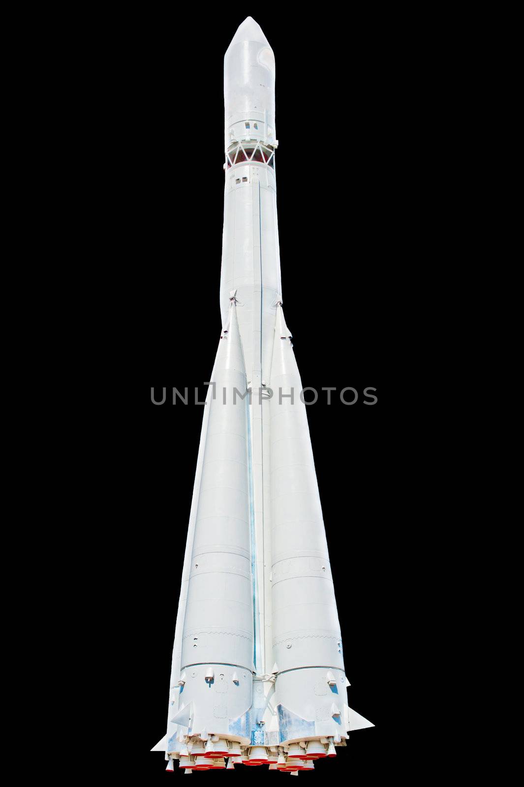 Space rocket isolated on black background, Russia