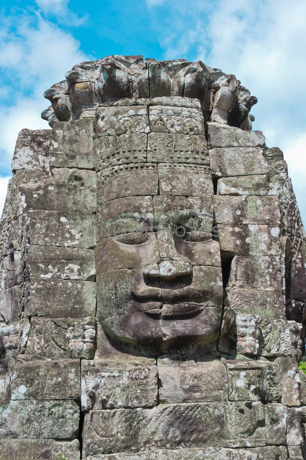 Stone face of Bodhisattva Lokesvara, Bayon Temple - Angkor Area, near Siem Reap, Cambodia, Southeast Asia