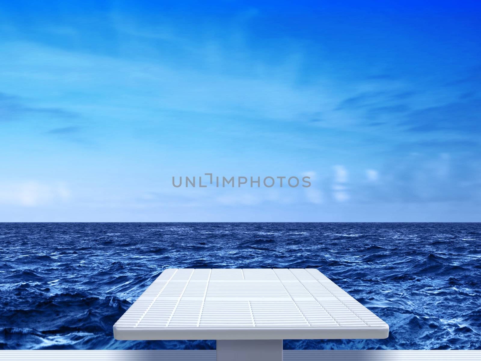 white springboard on sea background