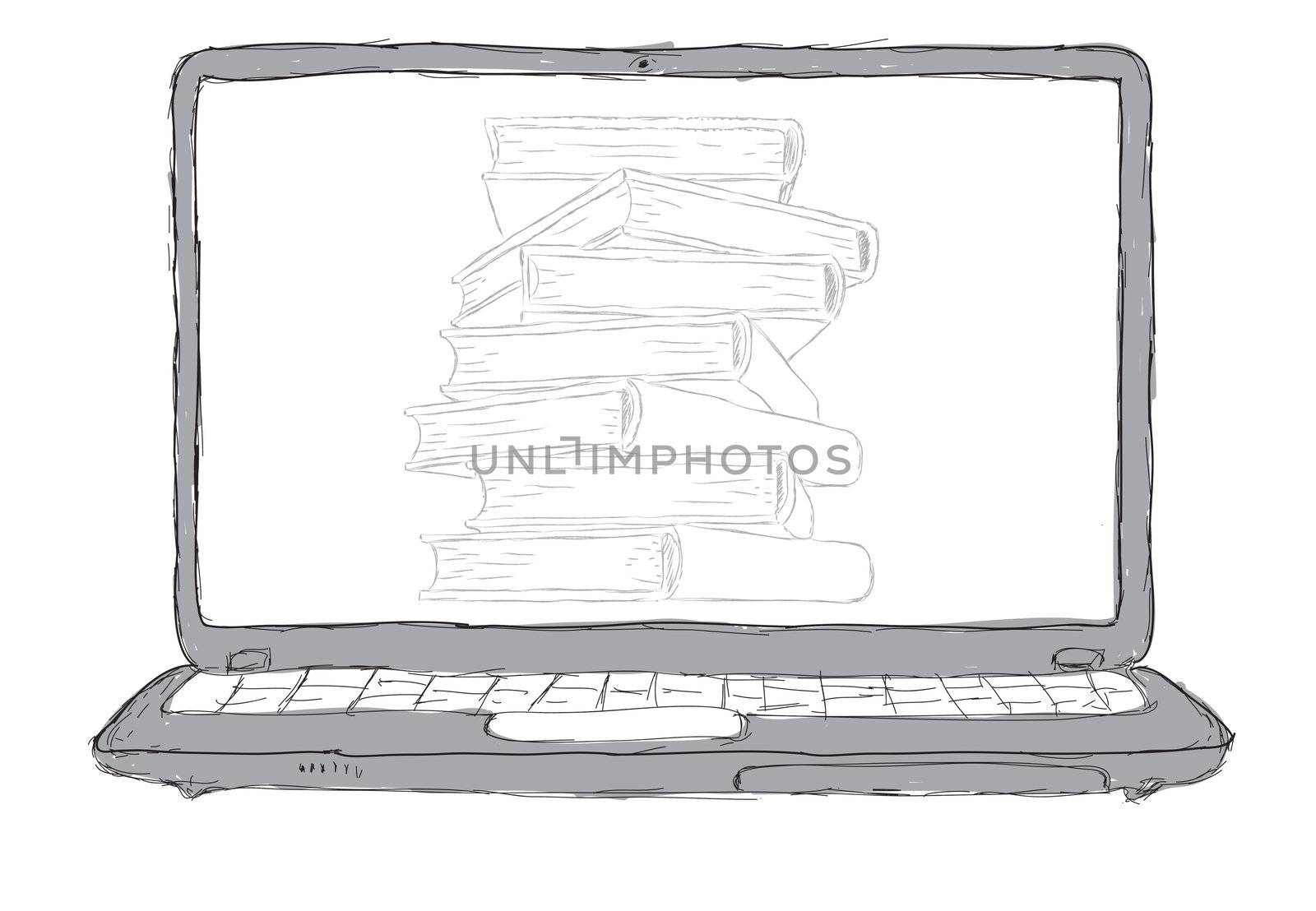 sketch Laptop with books and blank display 
 by rufous