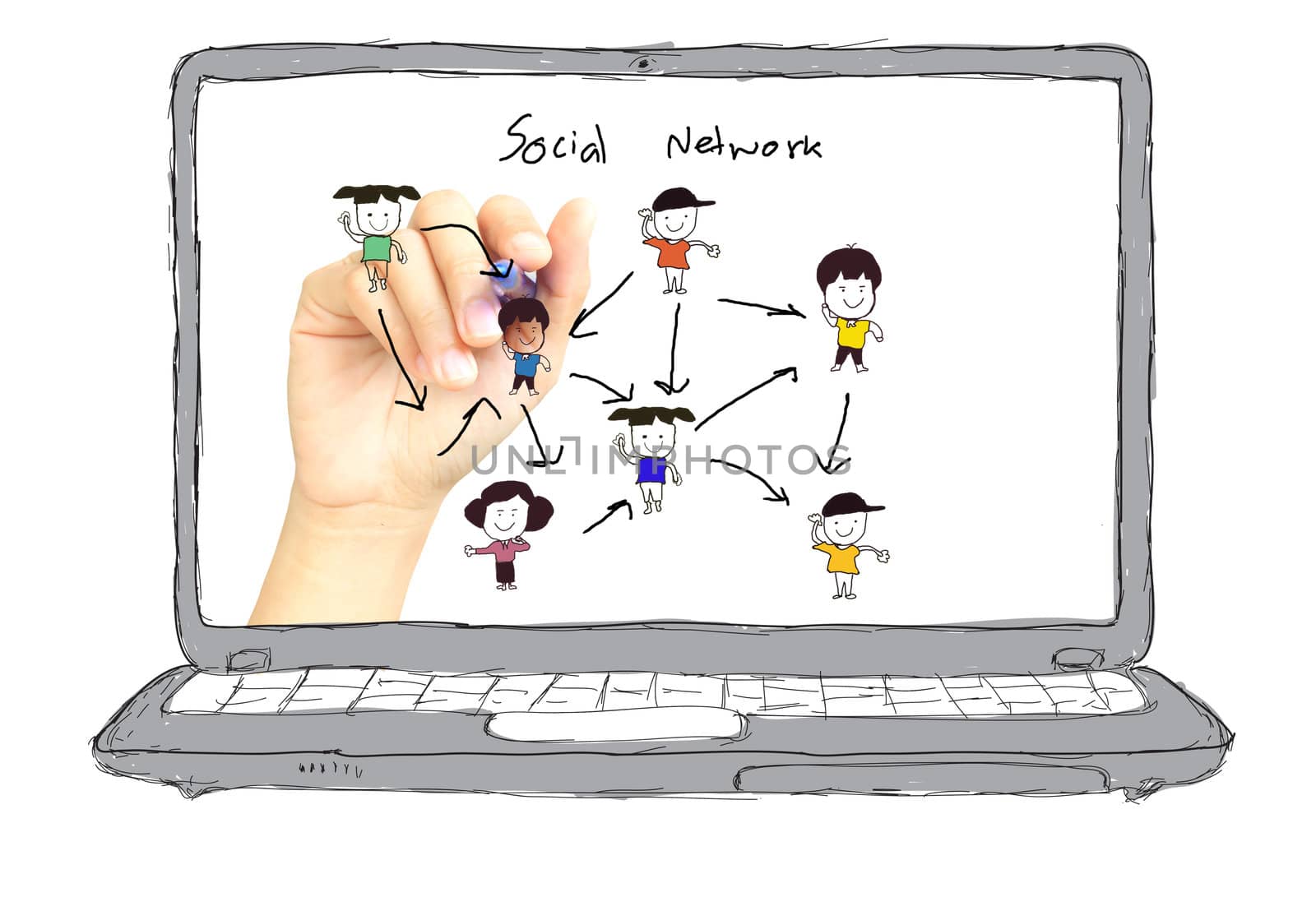 Business hands   sketch Social networking concept