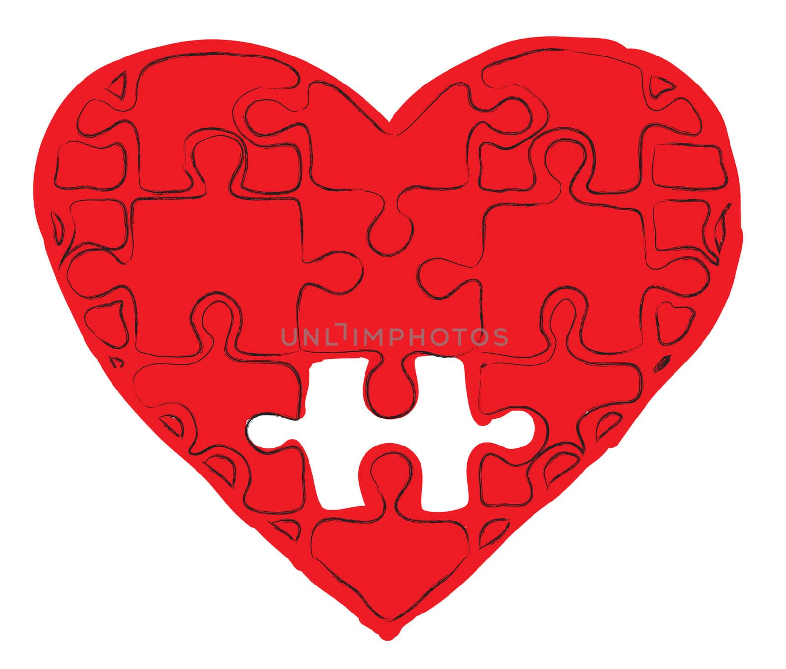 Red heart with puzzles as a concept of romantic love